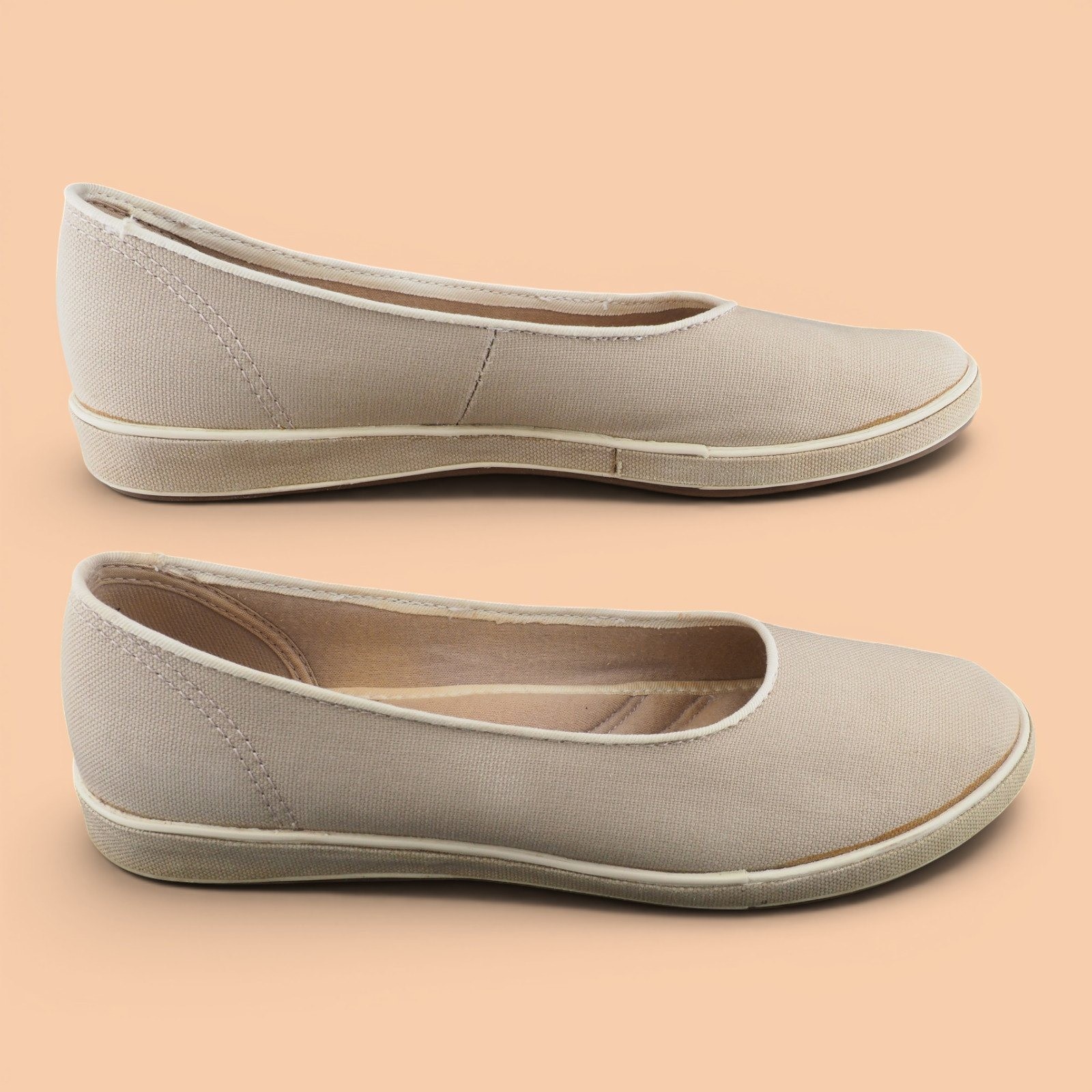 Grasshoppers Womens EF84019 Beige Canvas Slip On Ballet Flats Size 7.5 M