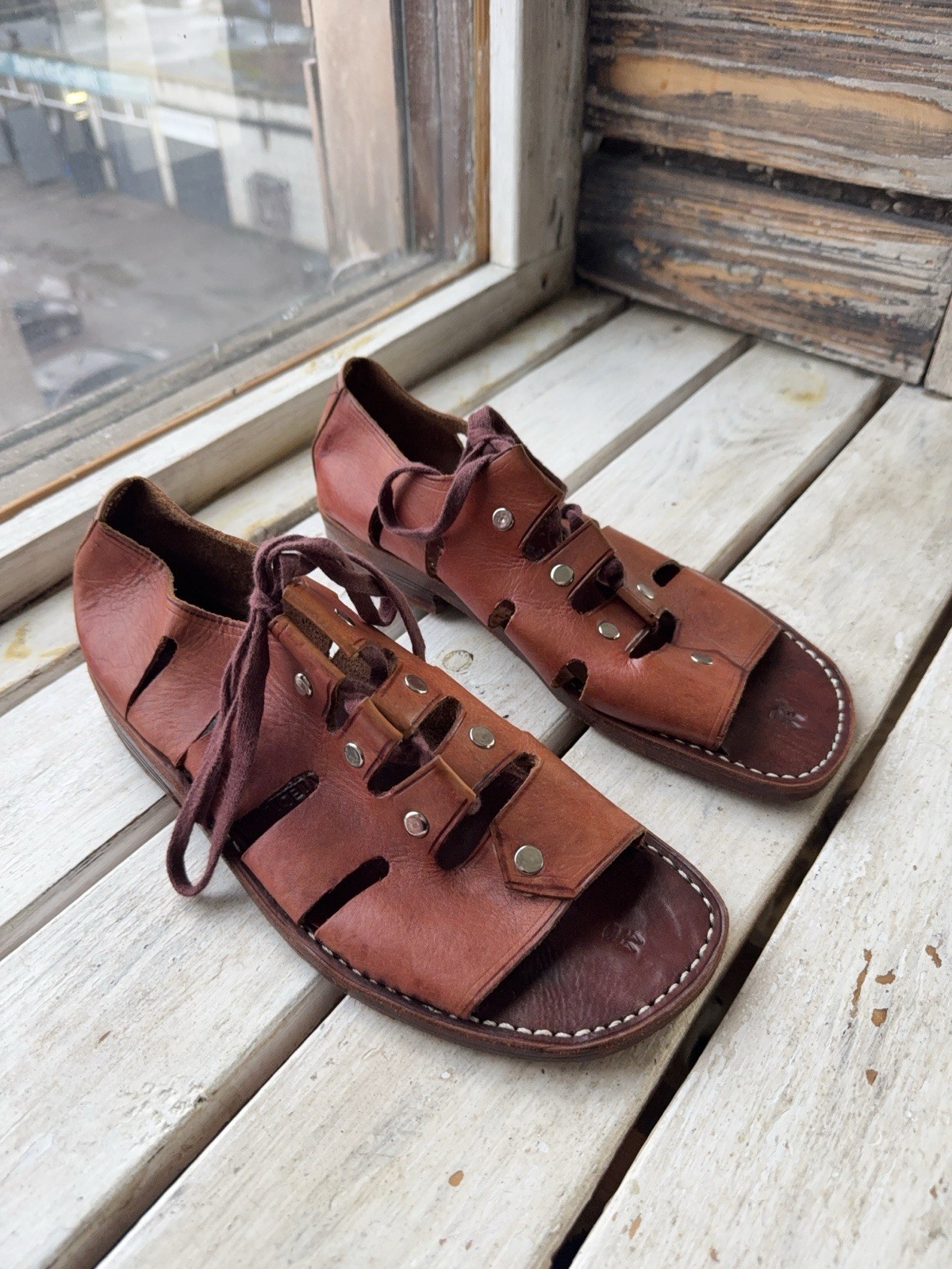 90s Sie Wie Bie Bali Handmade Leather Sandals Brown Vintage EU44 US10 UK9,5 Sz