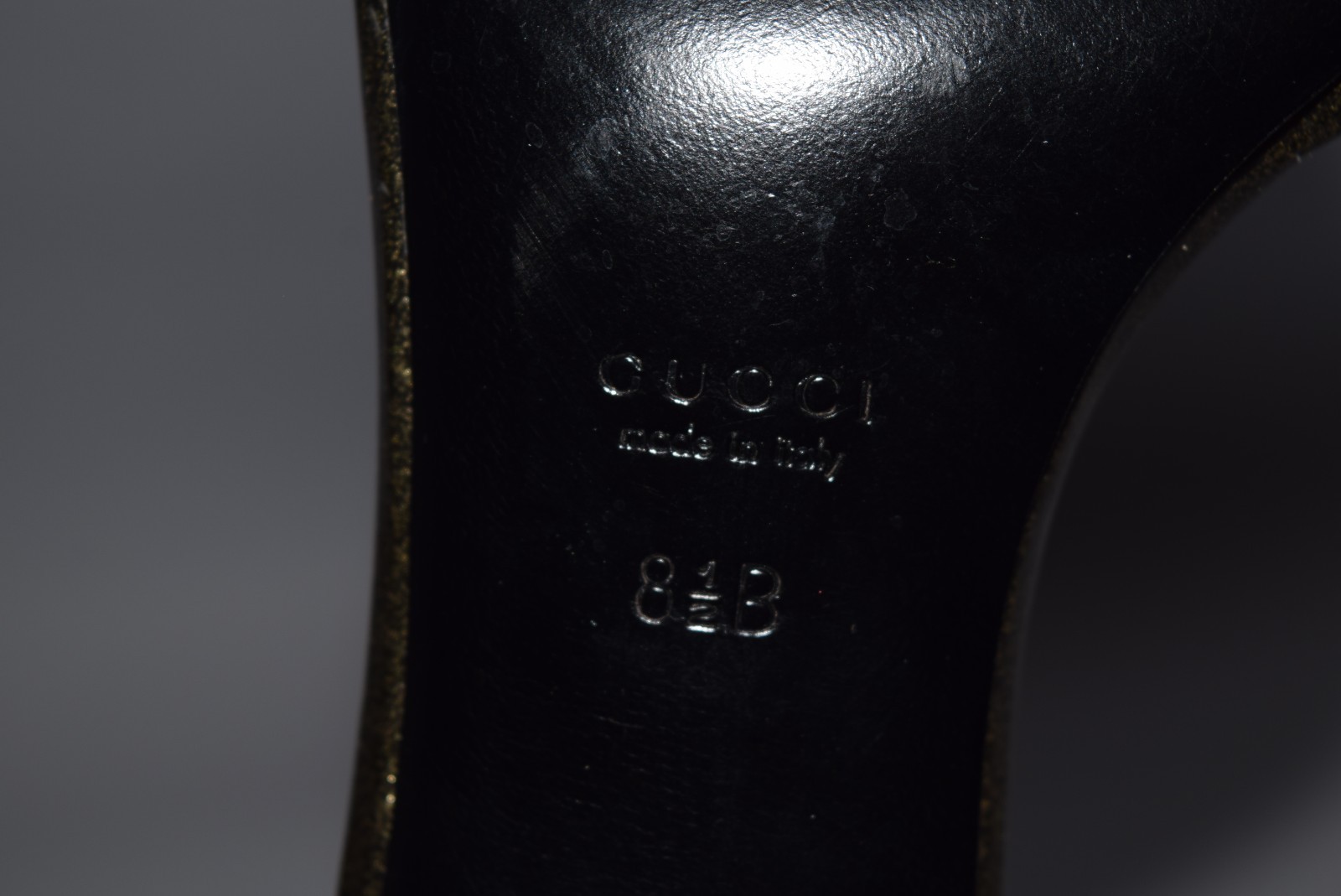 Vintage Gucci Glitter Logo Double G’s Leather Heels sz 38.5/8.5 Anthracite Black