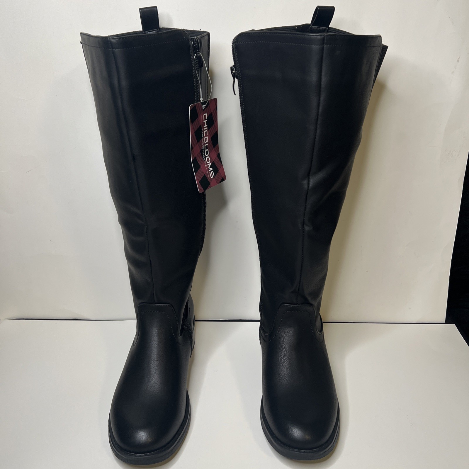 Wide Calf Black Knee High Zip-Up High Heel Boot Chicblooms Curvy Love Sz 6.5 NWT