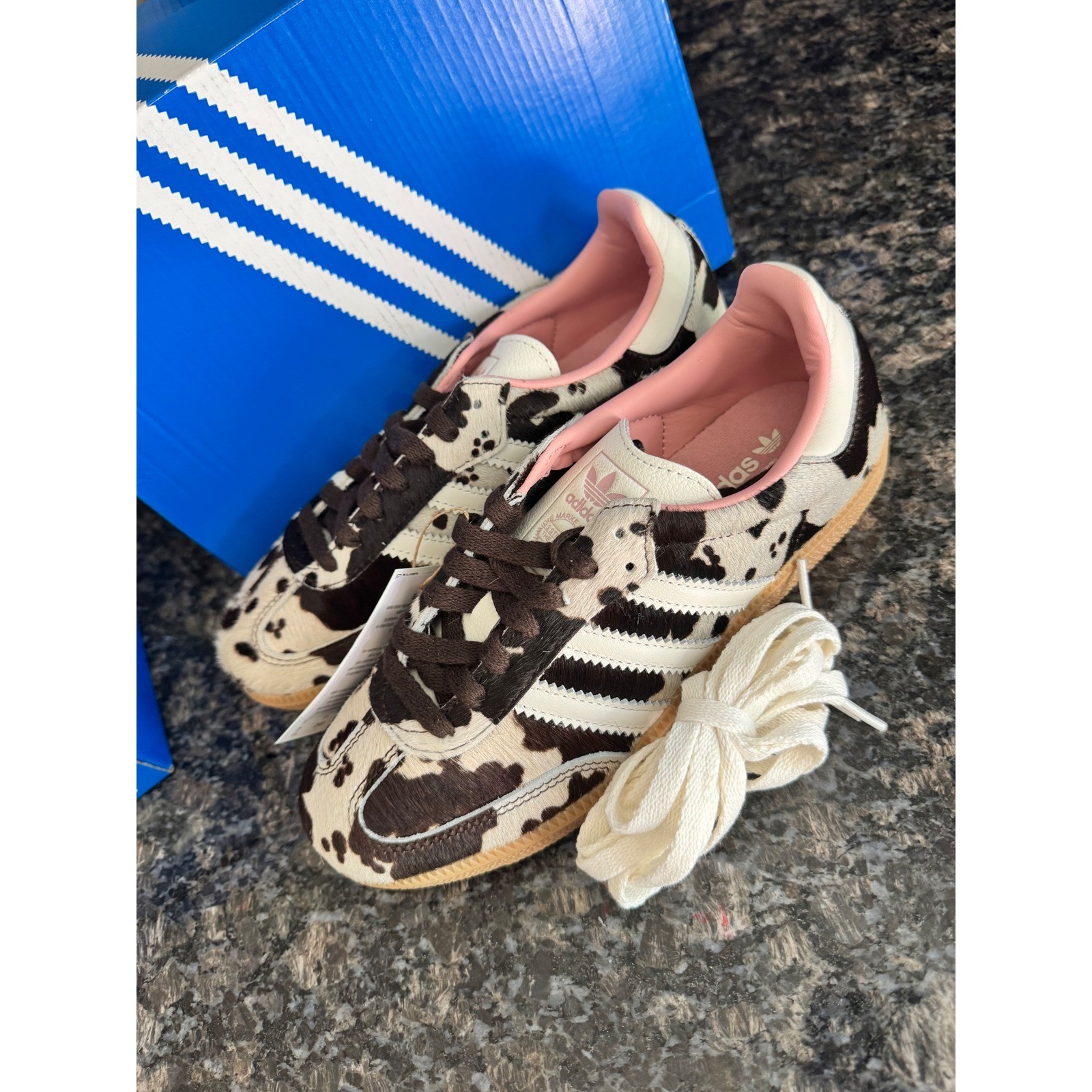 Adidas Samba OG W Cow Print Pony Hair Sneakers JR1256 Brown White Gum 7 Womens