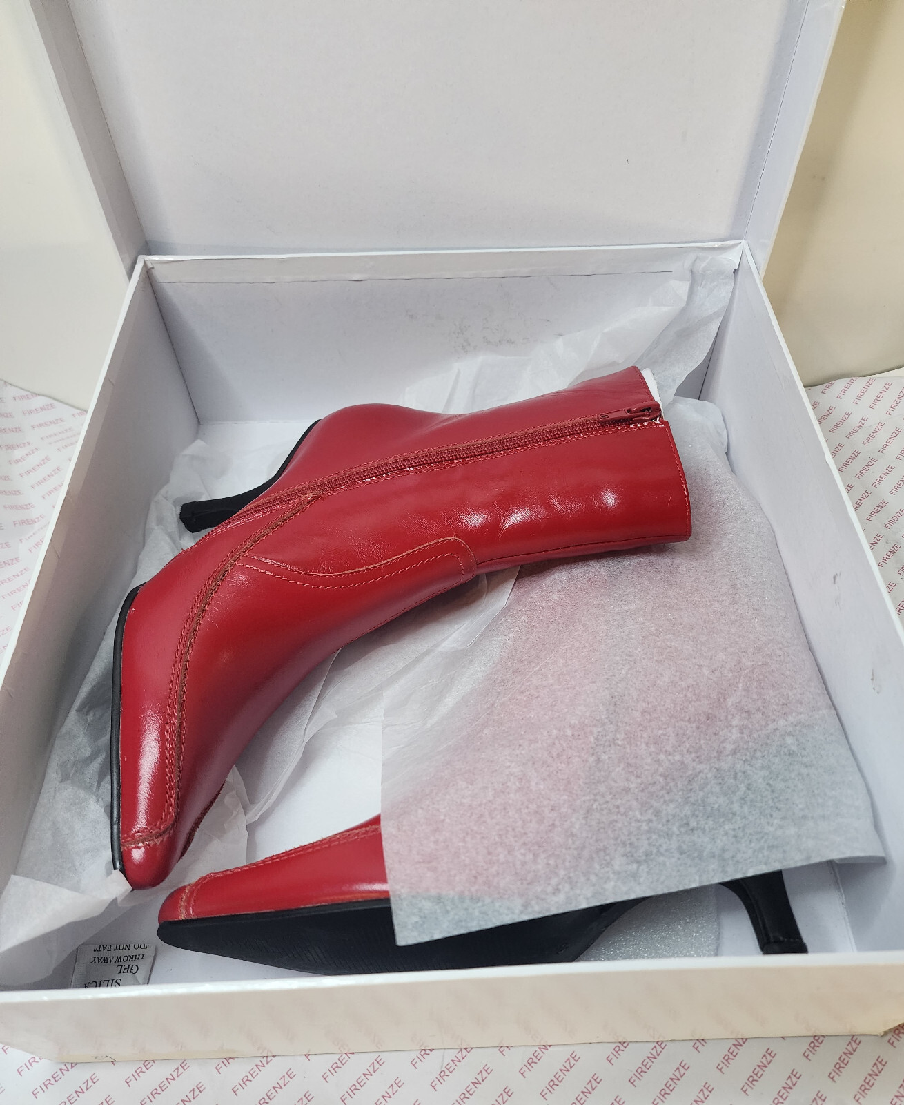 Firenze Women’s Leather Red Calf-Height Pointed Boots Euro Size 36 US 6 with Box
