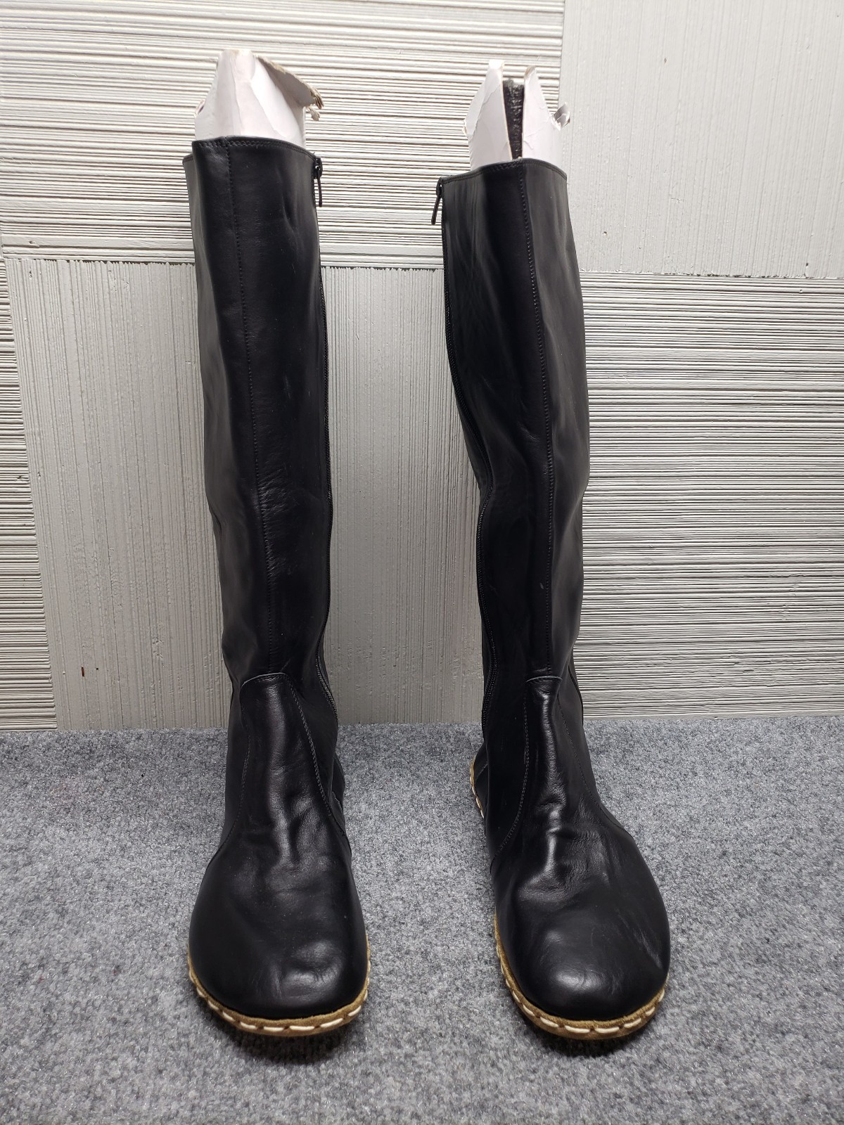 Atlantis Women Boots 13.5 Black Leather Side Zip Handmade High Knee Comfort Shoe