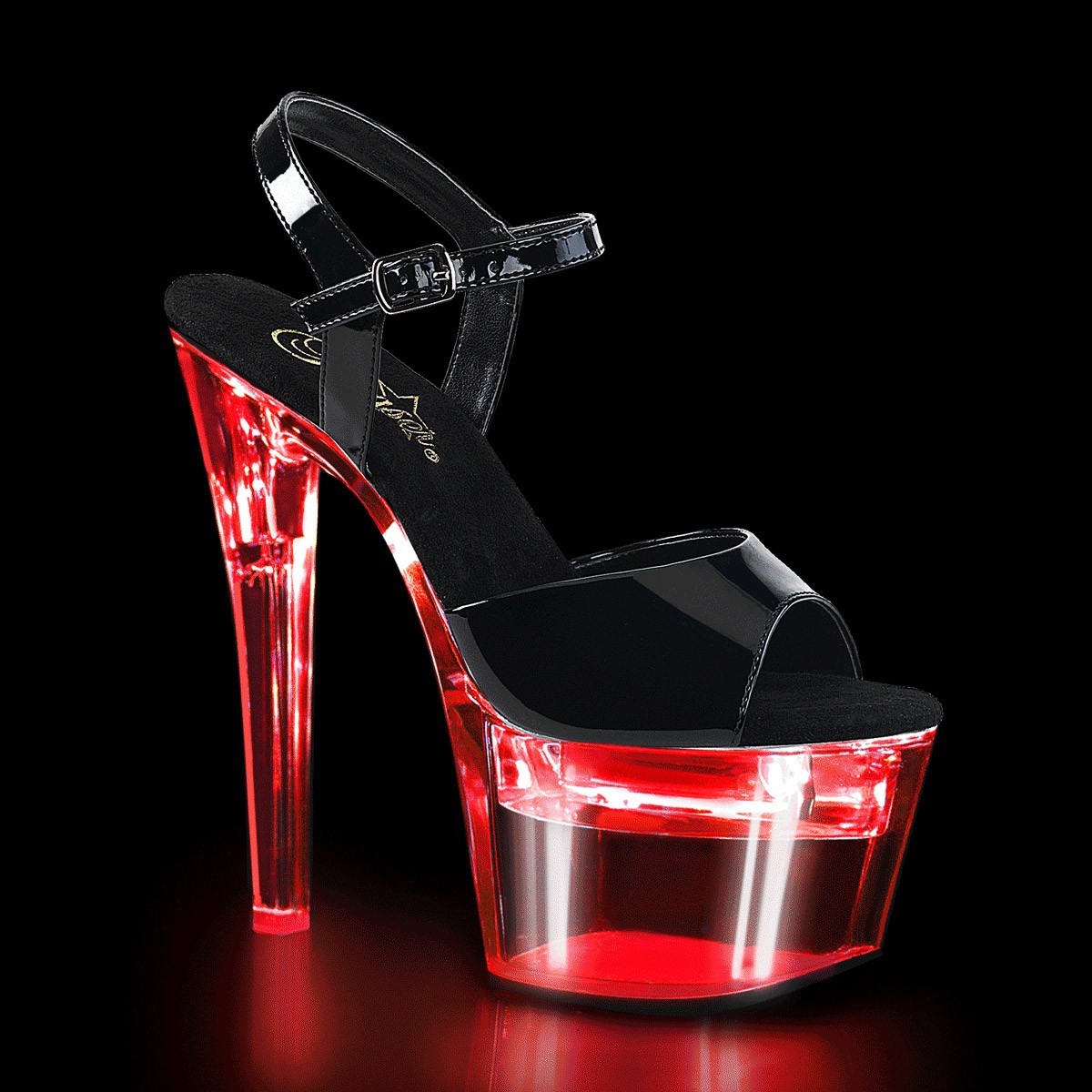 Pleaser 7 Inch Heel Platform Led Illuminated Two Band Blk Pat/Clr sz 5
