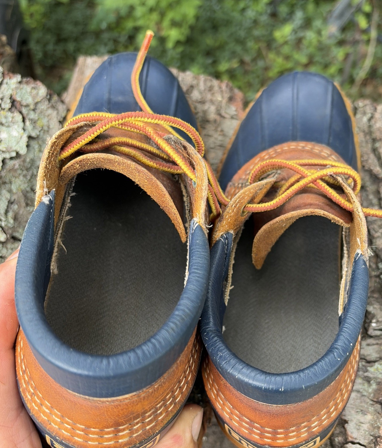L. L. BEAN Duck Boots Women Low Top Rubber Rain Garden Hunting Blue Tan 8 VTG