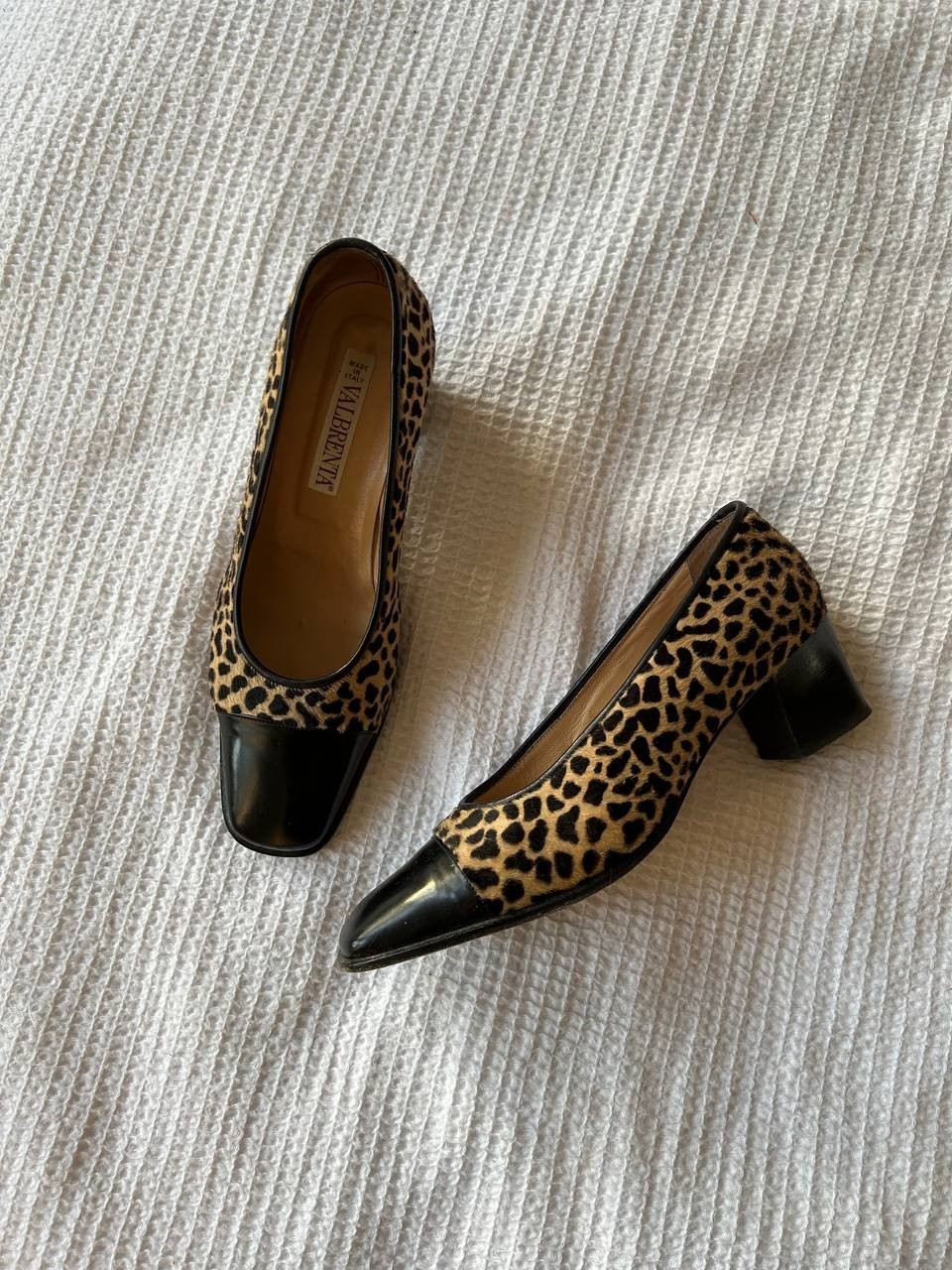 Vintage Valbrenta Leopard Pony Hair Pumps Made in Italy Block Heel EU36.5 US5.5