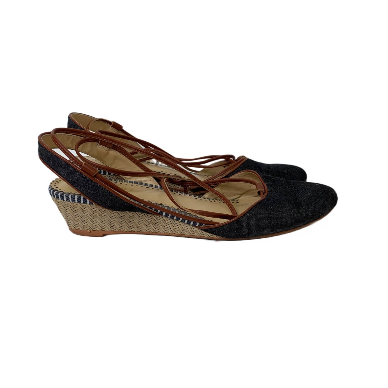 Anthropologie Farylrobin Navy Blue Frida Slingback Sandals Boho Festival Sz 8.5