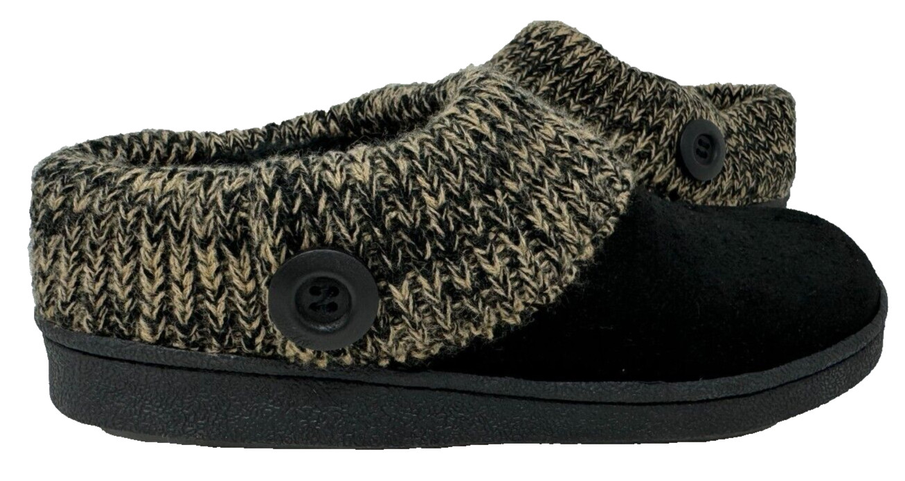 Clarks Women’s Sweater Clog Slip On Faux Fur Lined Slippers Blk/Tan Size:8 205JL
