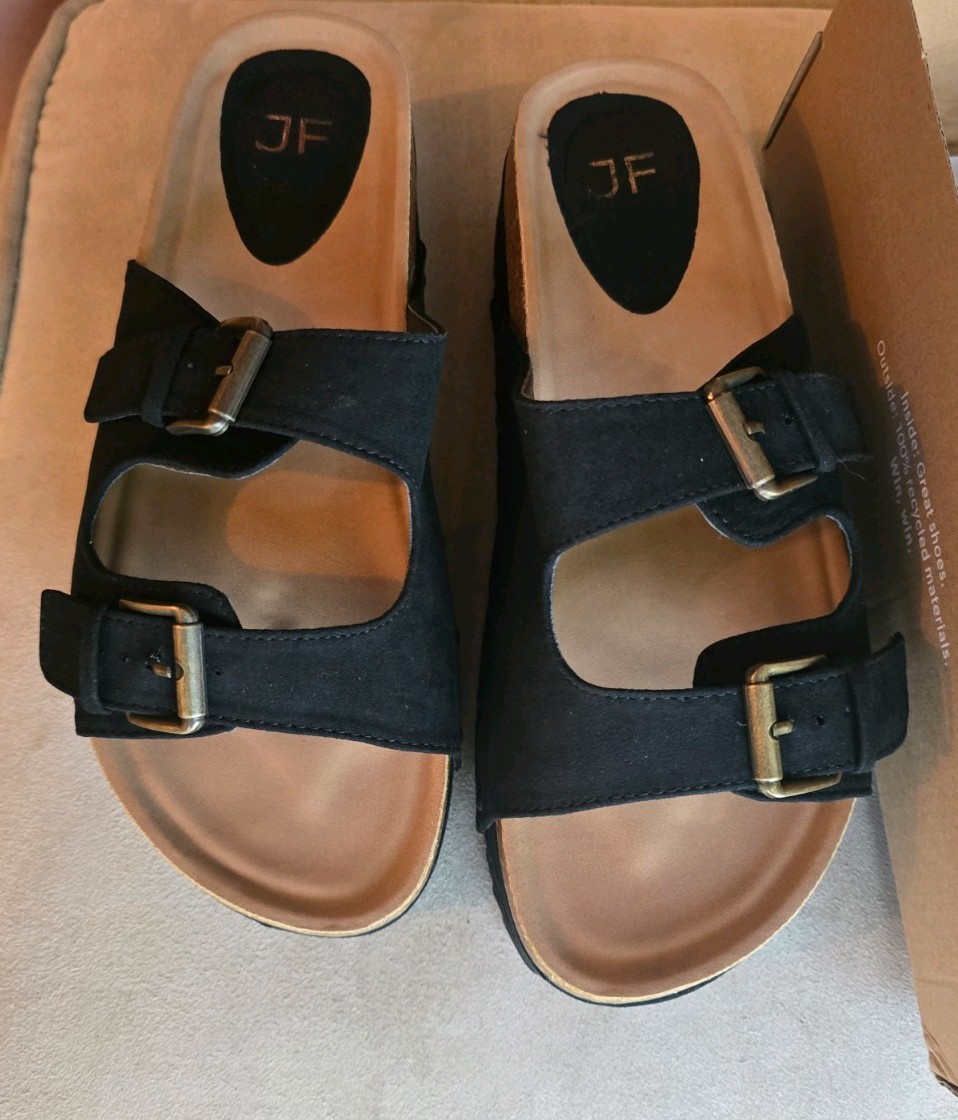 JustFab Abbie Platform Slide Sandal Woman’s Size 11 Black Cork Y2k Summer