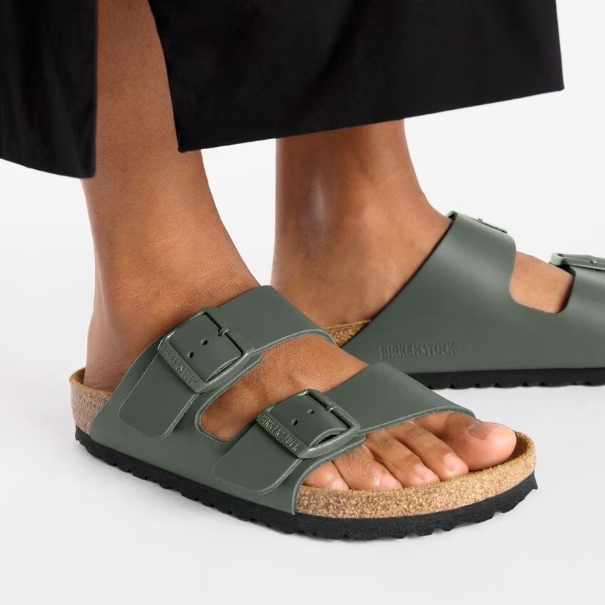 BIRKENSTOCK ARIZONA THYME ​MEDIUM/NARROW WIDTH NATURAL LEATHER SLIDE SANDALS G