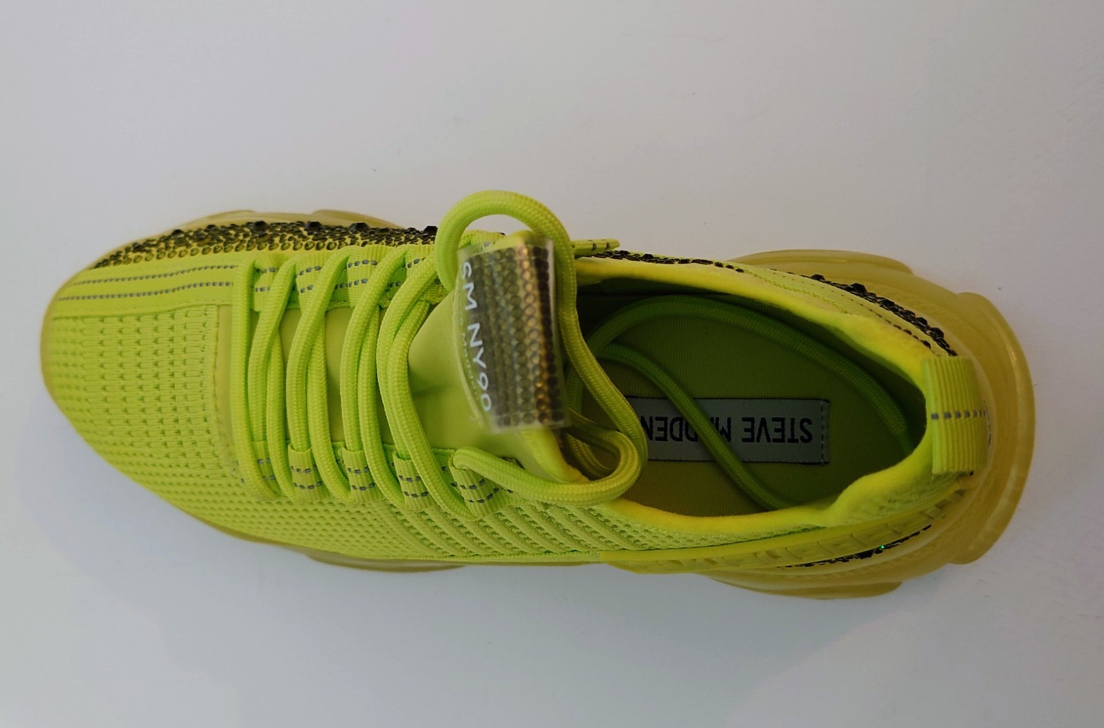 Steve Madden Maxima Knit Rhinestone Neon Yellow SM NY90 Size 8.5