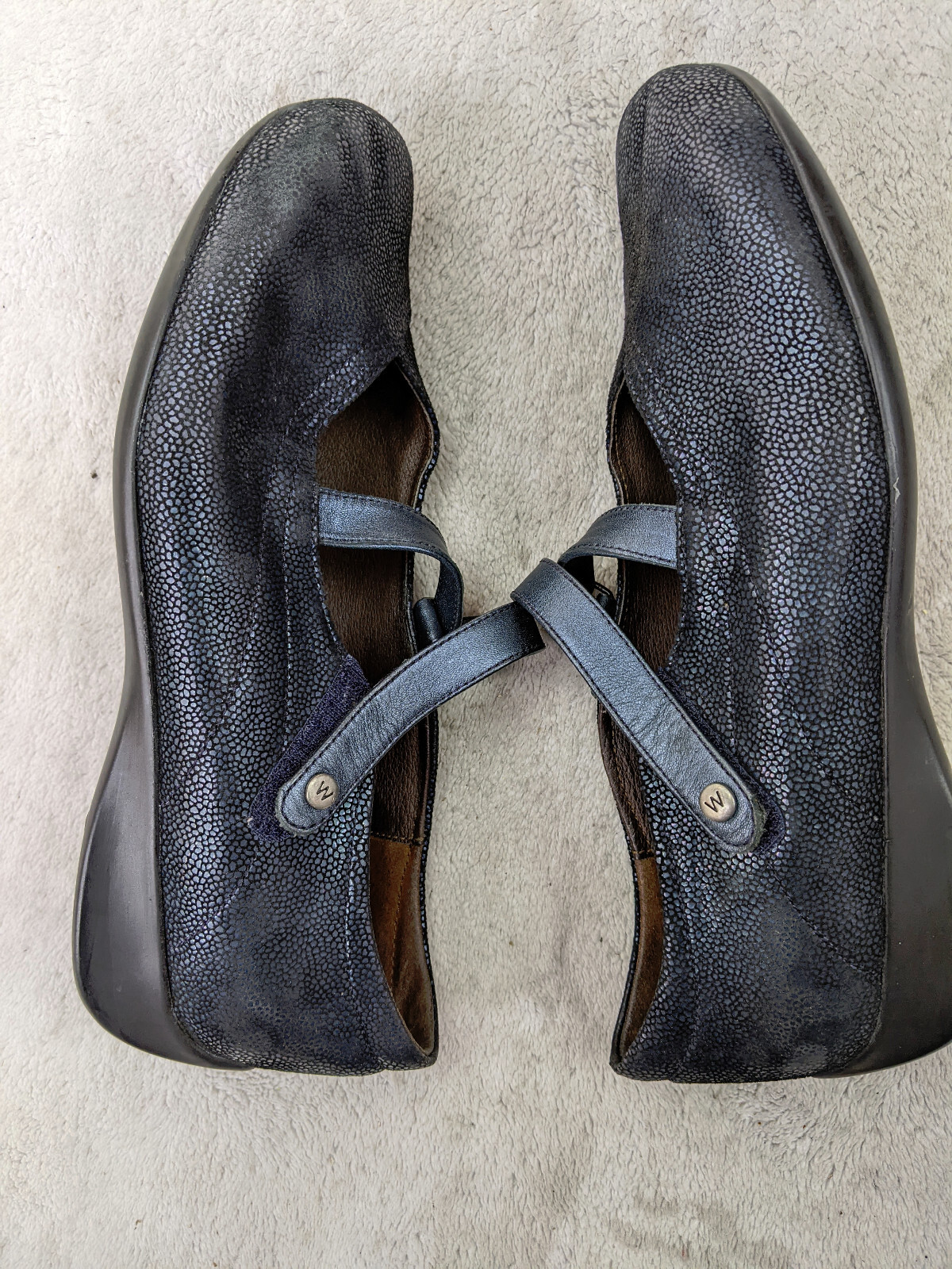 WOLKY Passion Mary Jane Womens 9 41 Blue Black Gunmetal Leather Slip On Shoes