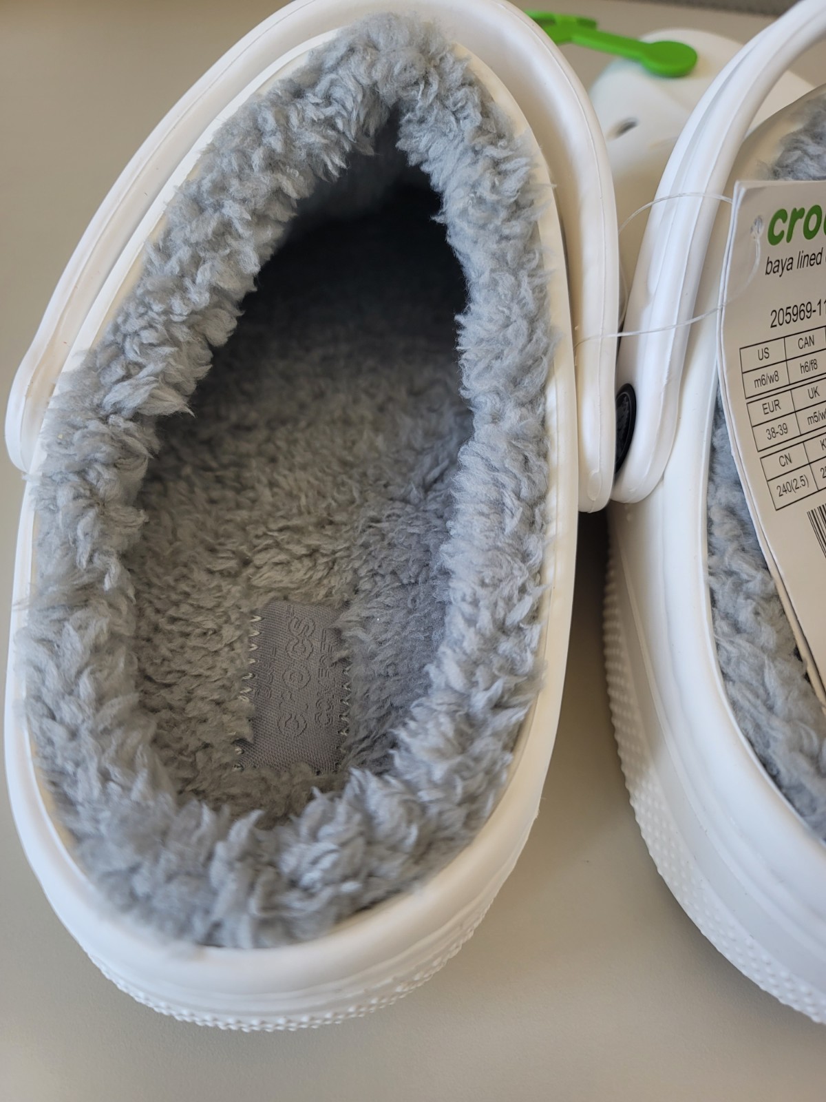 CROCS Baya Light Gray Faux Fur Lined White New 205969-11H Unisex M 6/W 8