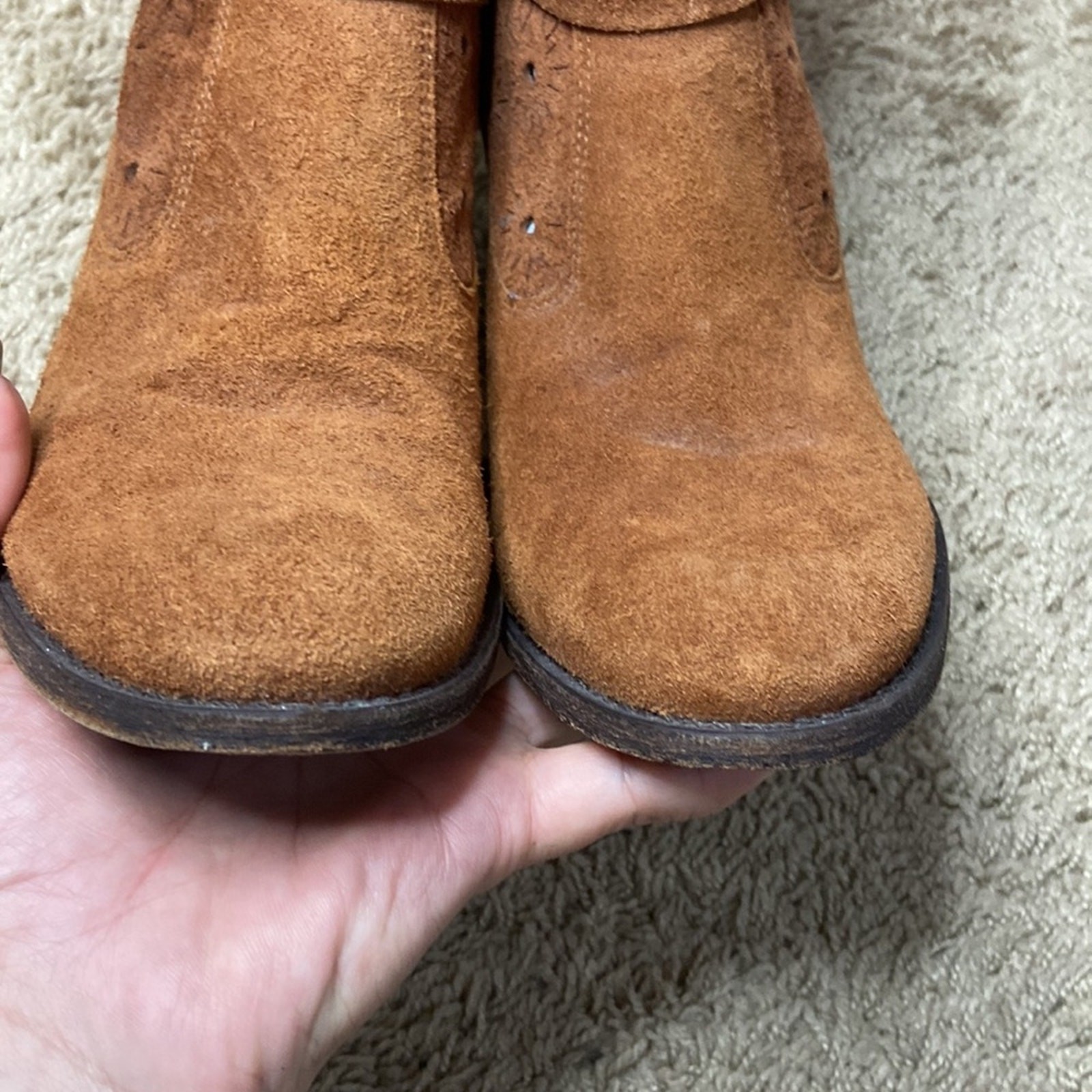 Luz Da Lua Women Caramel Cut-outs Suede Leather Boots Size 9
