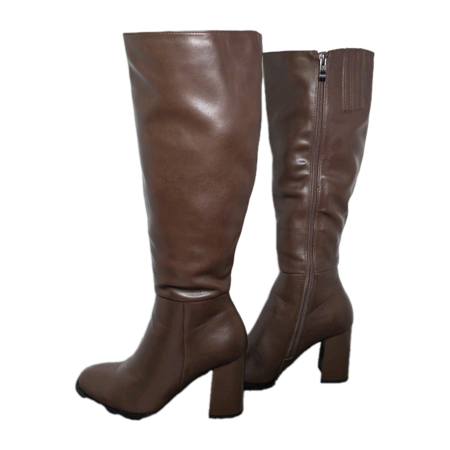 Women Knee High Block Heel Boots Stretch Calf Chocolate Size 6 New