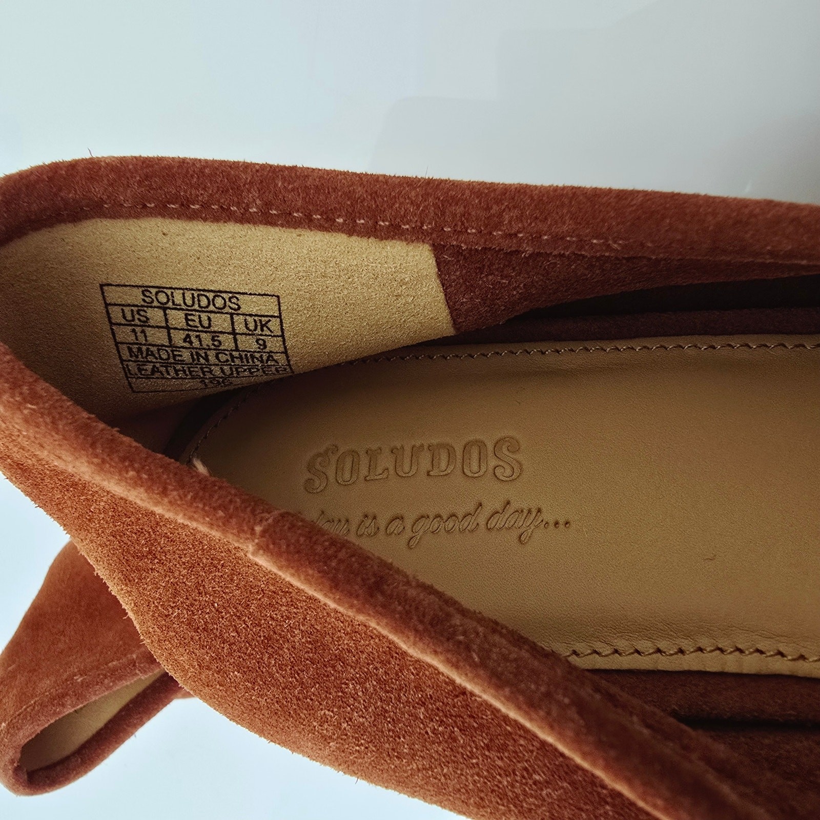 Anthropologie Soludos Juliette Pumps Stacked Heel Suede Round Toe Rust Orange 11