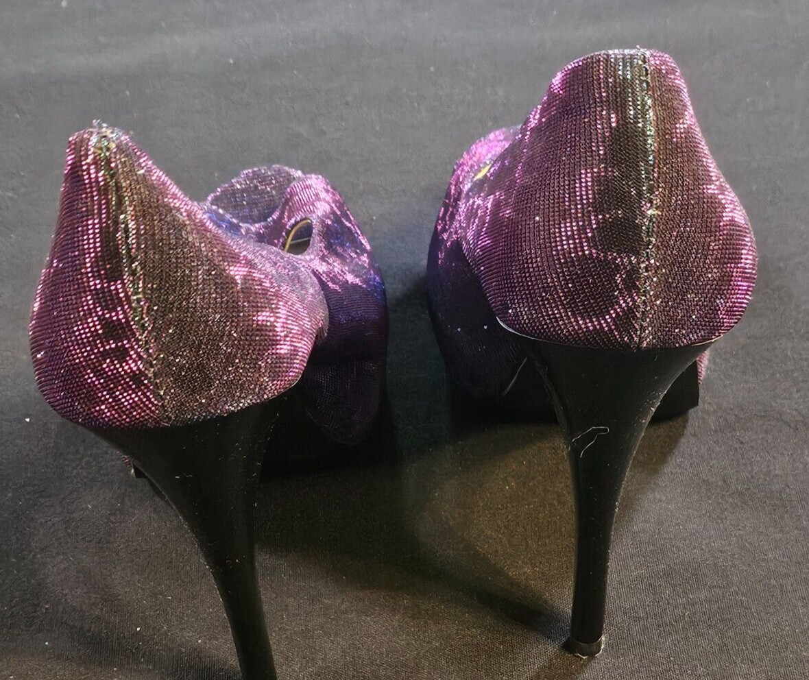Womens Heels SZ 8.5 M Iridescent Peeptoe Platform Casual Formal Party Cocktail