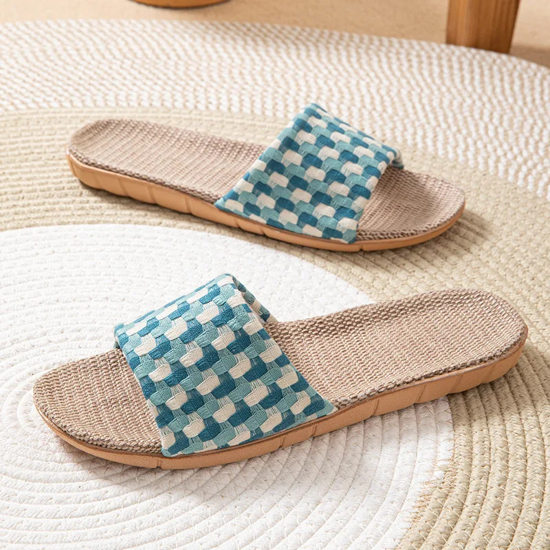 Summer Slippers for Women Home Linen Fabric Trend Designer Shoes Ladies Elegant