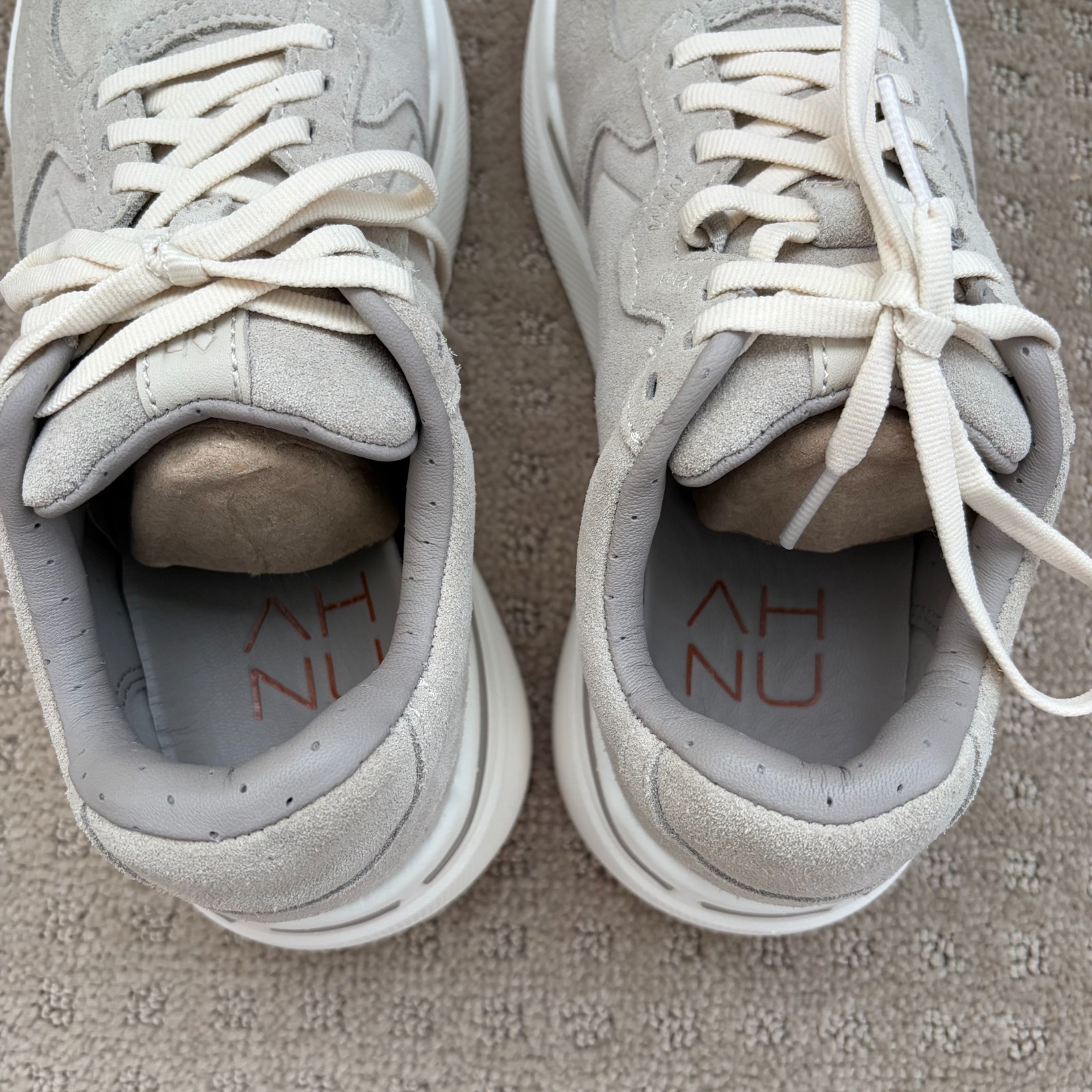 AHNU Sequence 1.1 Suede Shoes in Oatmeal Women US 7 Quiet Luxury NWOT $240