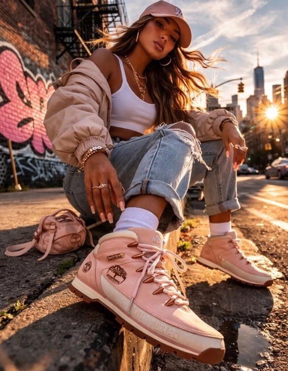 Timberland Pink Euro Sprint Mid Hiker Boots -Leather