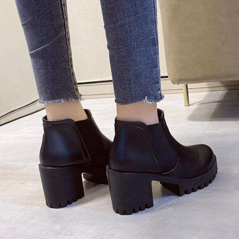 Women’s Chunky-Heeled Ankle Boots with Hollow-Out Design & Non-slip Rubber Sole