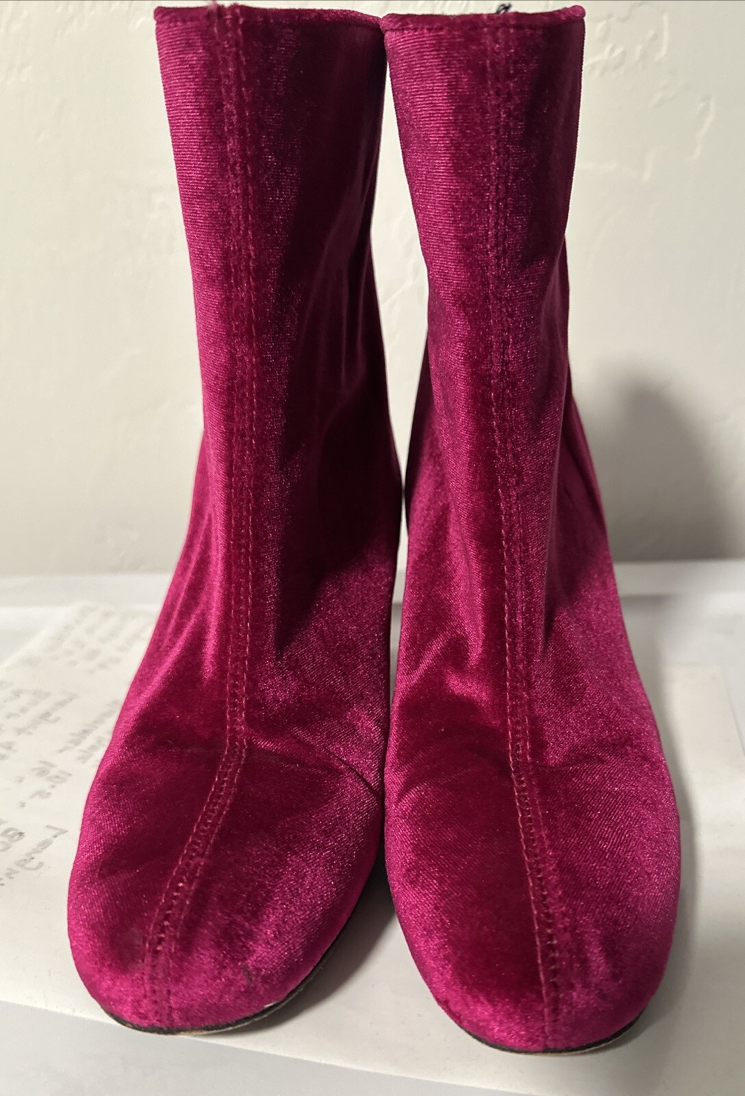 Free People Velvet Hot Pink Booties Chunky Heel Boots Sz 36 USA 6 -6 1/2