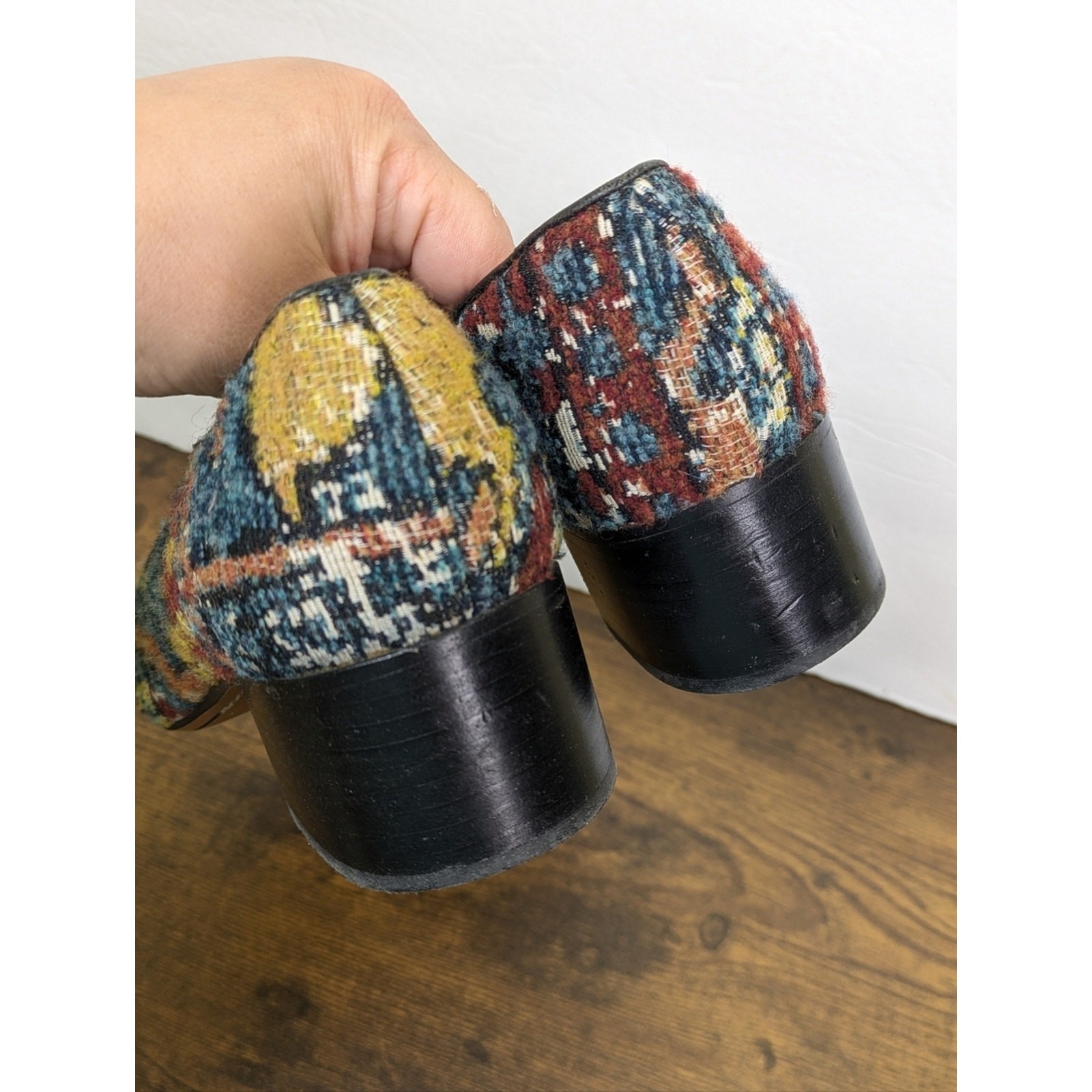 Chloe Kooper Tapestry Tweed Block Heel Loafers Pumps 37 US 7 Textile Brocade