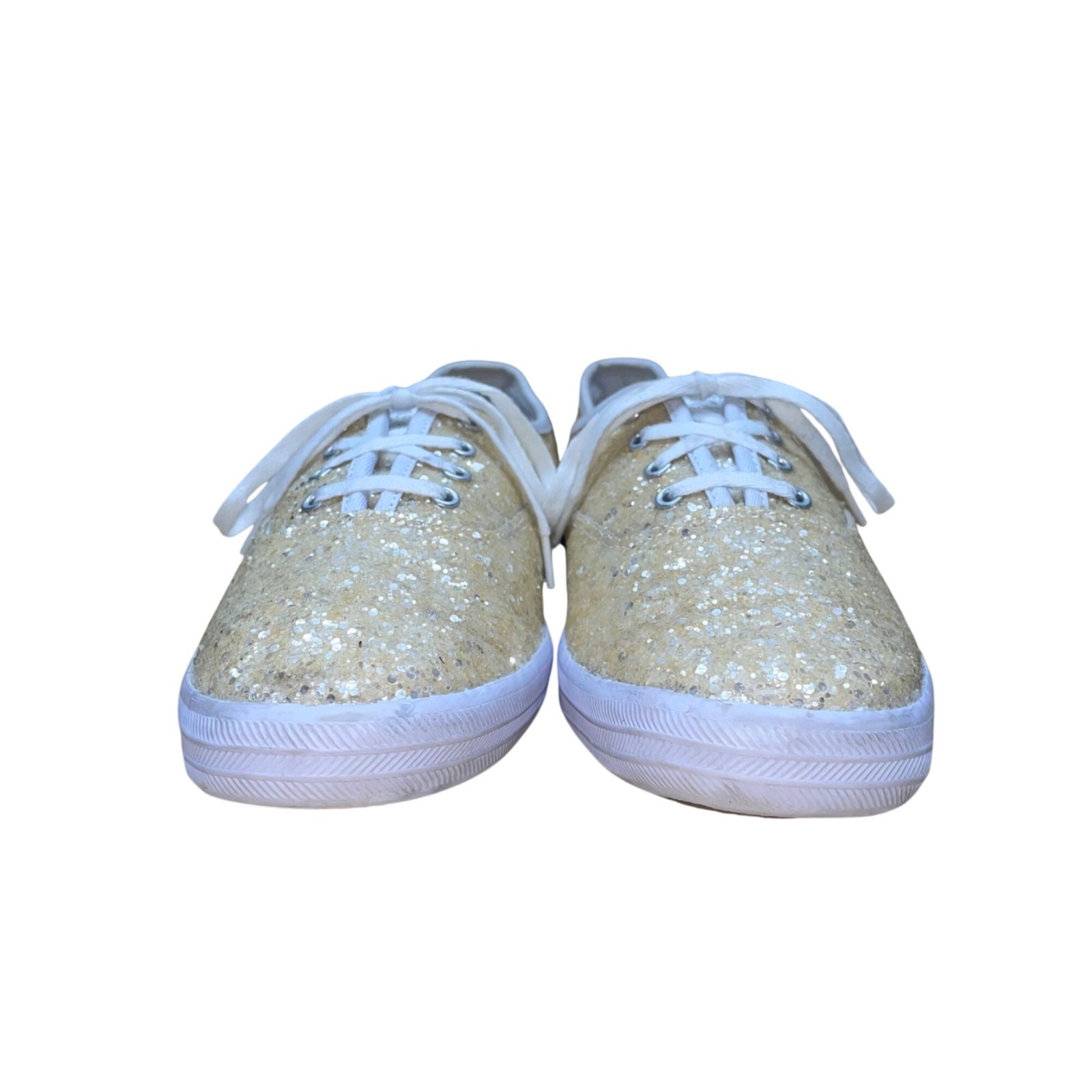 Keds Women’s Gold Glitter & White Lace-Up Casual Flat Sneakers Size 8