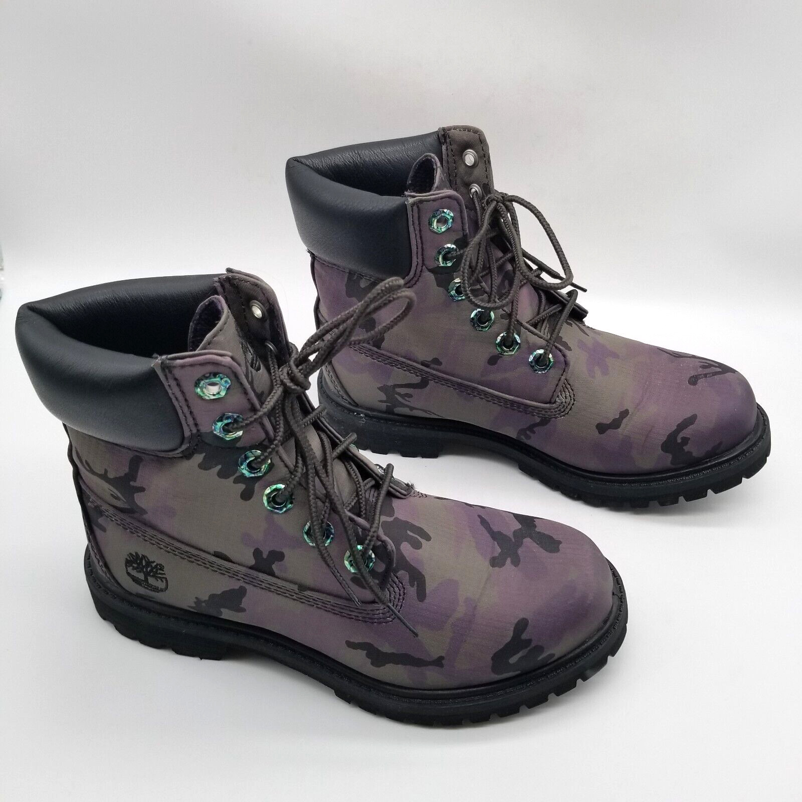 Timberland A25E3 Women Purple 6″ Iridescent Premium Fabric Camo Boots 6