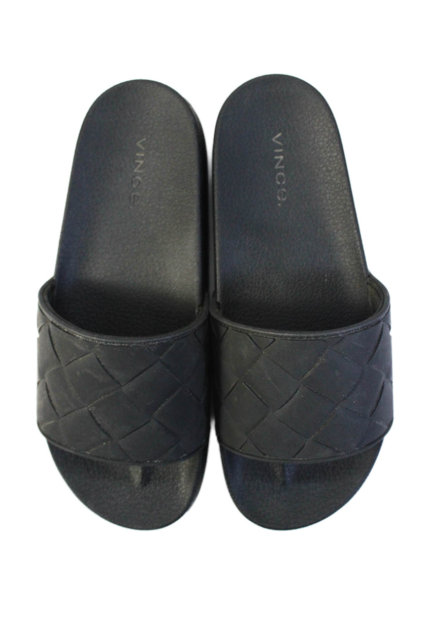 Vince Unisex Adults Textured One Strap Slide On Sandals Black Size W8 M6