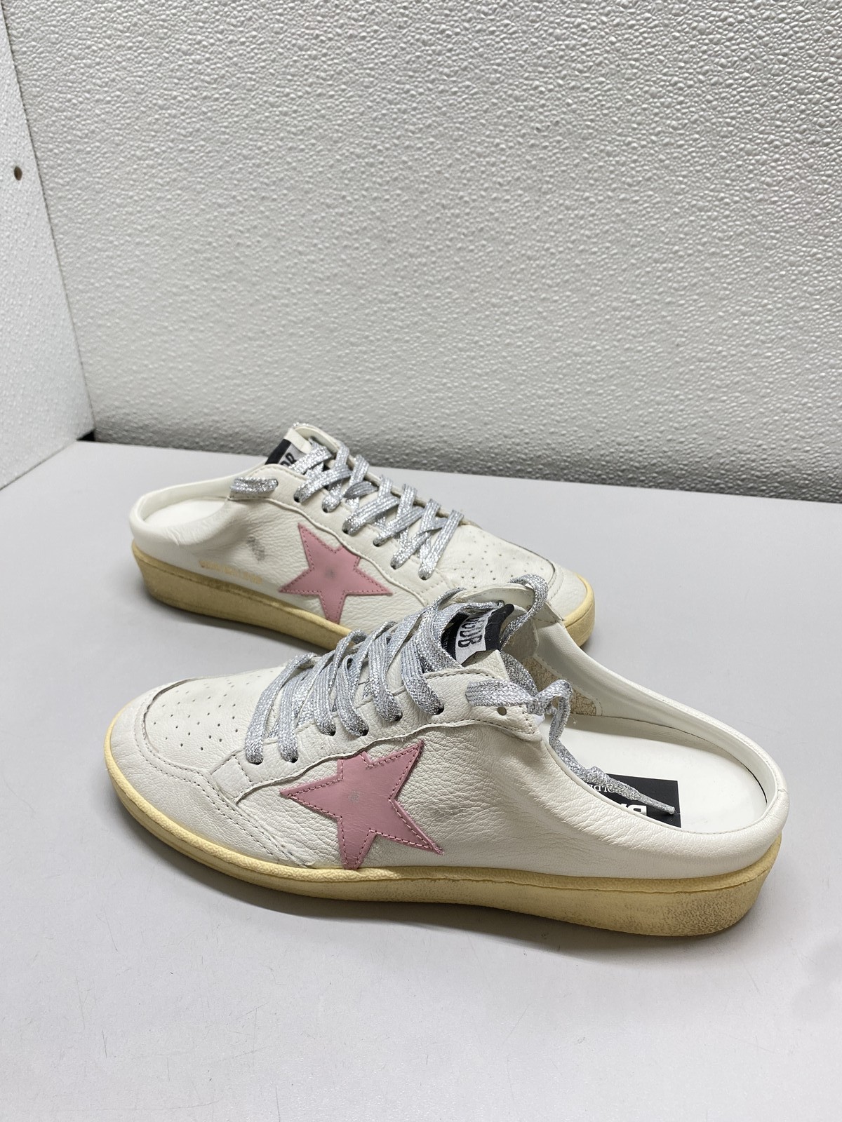 Golden Goose Womens Bali Star Sabot Slip-on Leather Sneakers Size 10 White, Pink