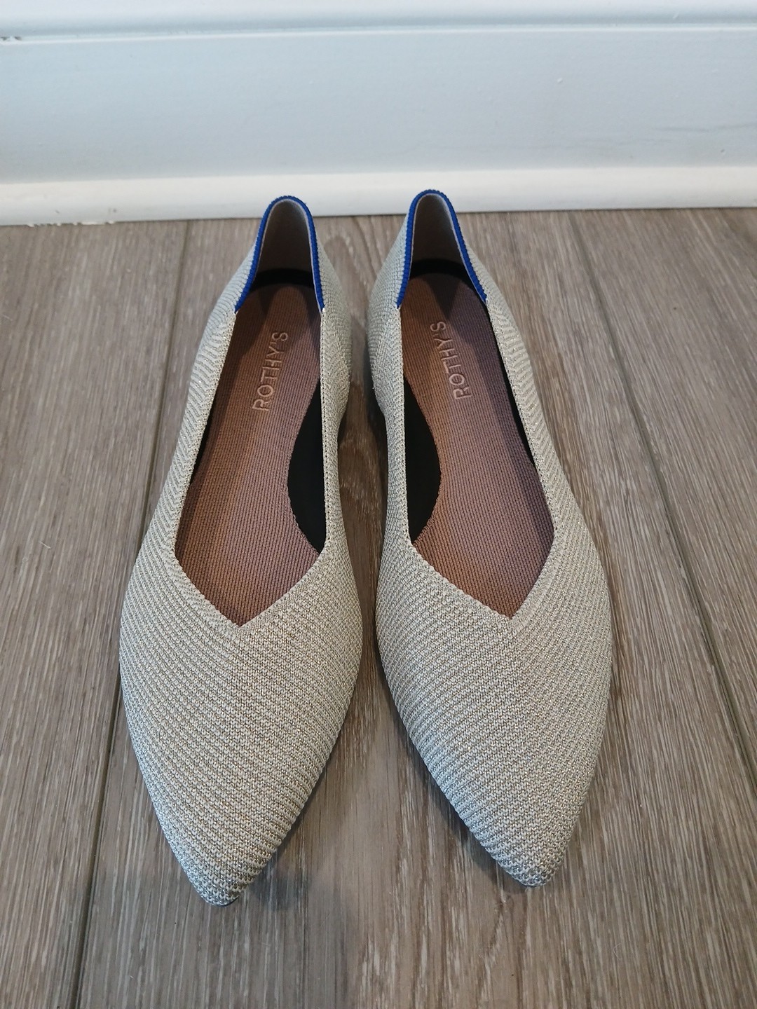 Rothy’s The Point II NEW Flats Shoes Women 9.5 Diamond Twill Cream Gold