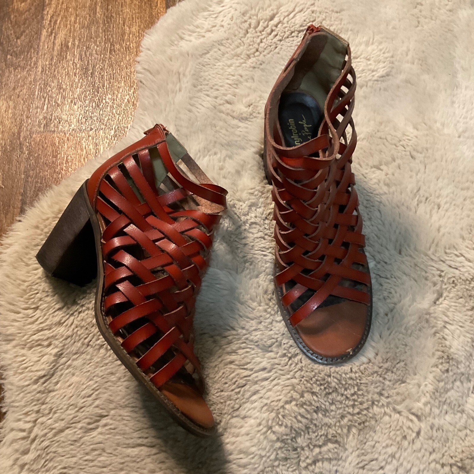 Farylrobin Free People Sandal Woven Brown Leather Size 10 Heeled Open Toe