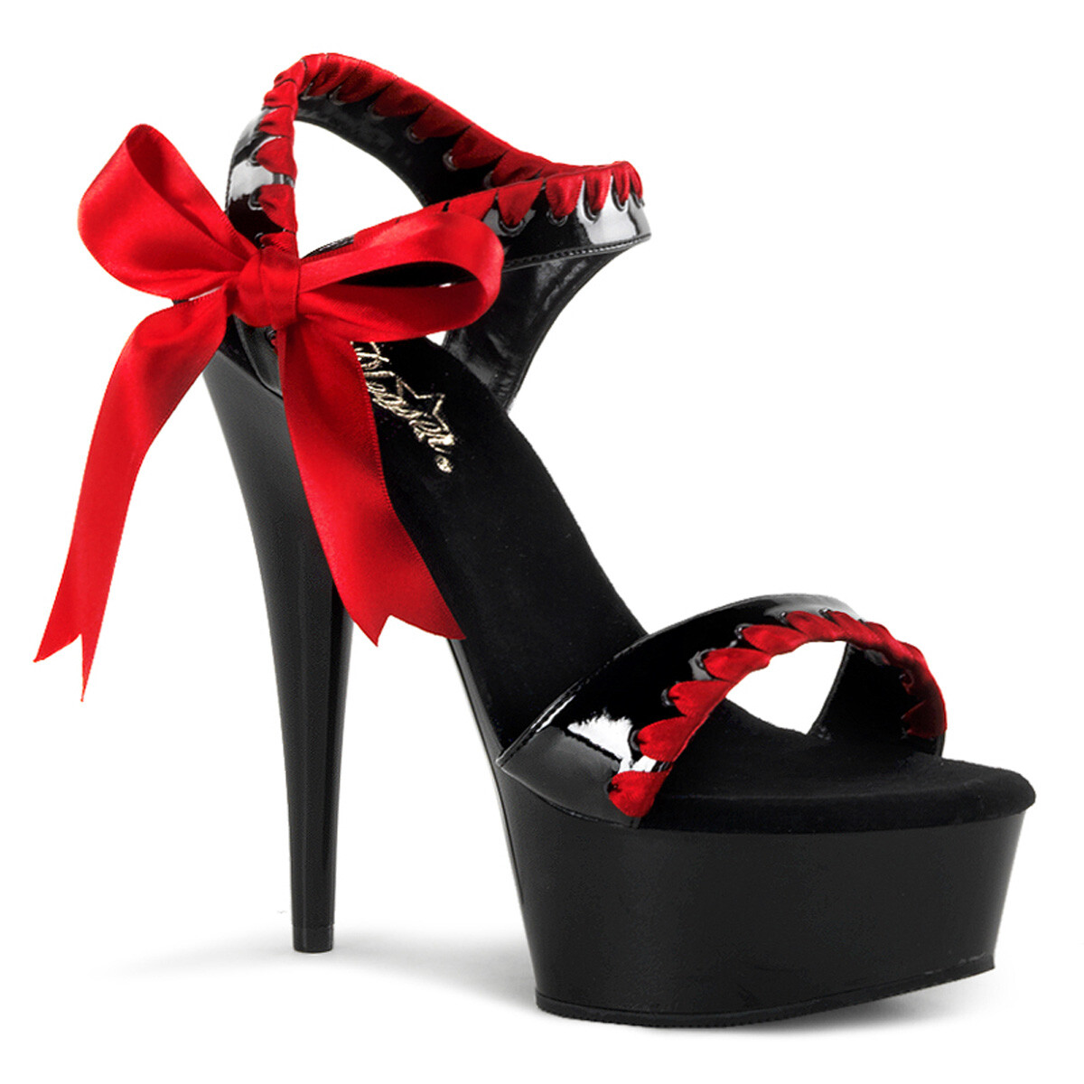 BLACK/RED 6″ HEEL-STILETTO w/SATIN RIBBON DETAIL & BOW 5 6 7 8 9 11 12 13