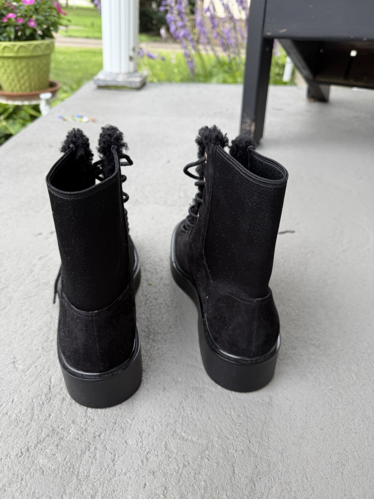 Stuart Weitzman Henley Chill Suede Shearling Combat Ankle Boots, Size 8
