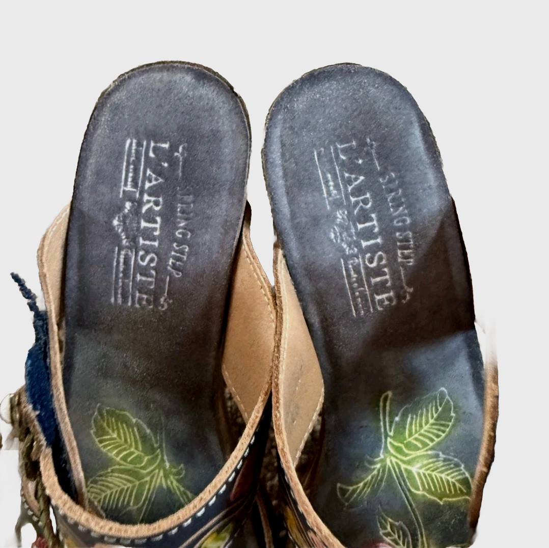 L’ARTISTE By Spring Step Leather Sandals With Flower Design Women Size 39