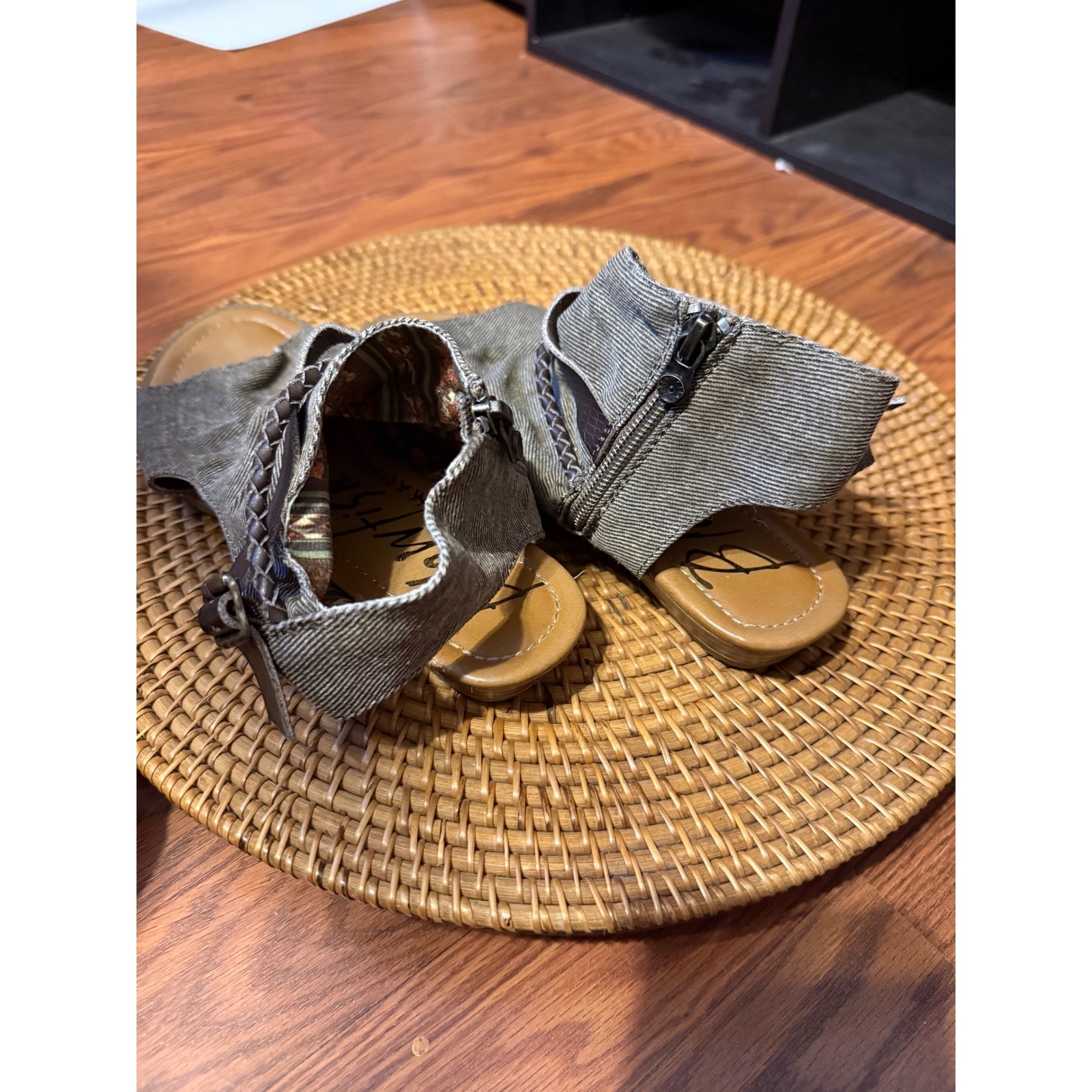 Blowfish Malibu Babie Smokey Grey Canvas Ankle Strap Sandals Womens 7.5