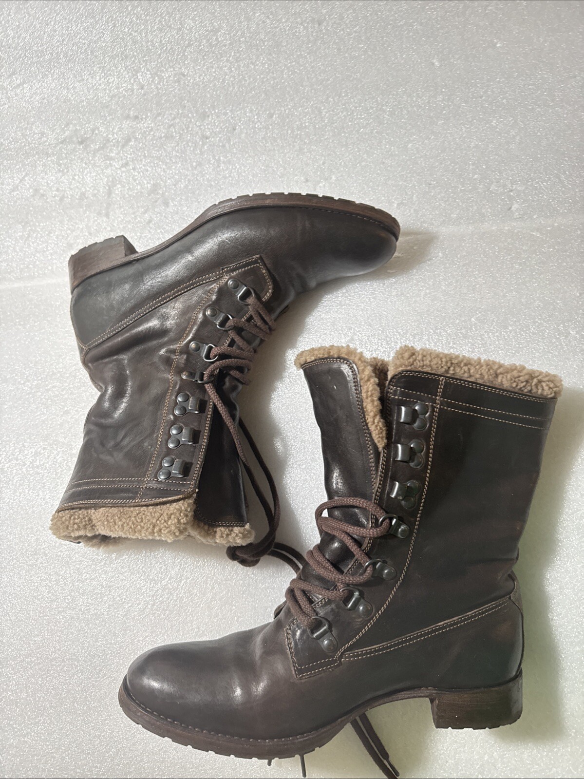 NDC N.D.C WHITESTAR R’ CUSNA BOOTIE BROWN LEATHER COMBAT BOOTS EU 38 US 8 Sherpa