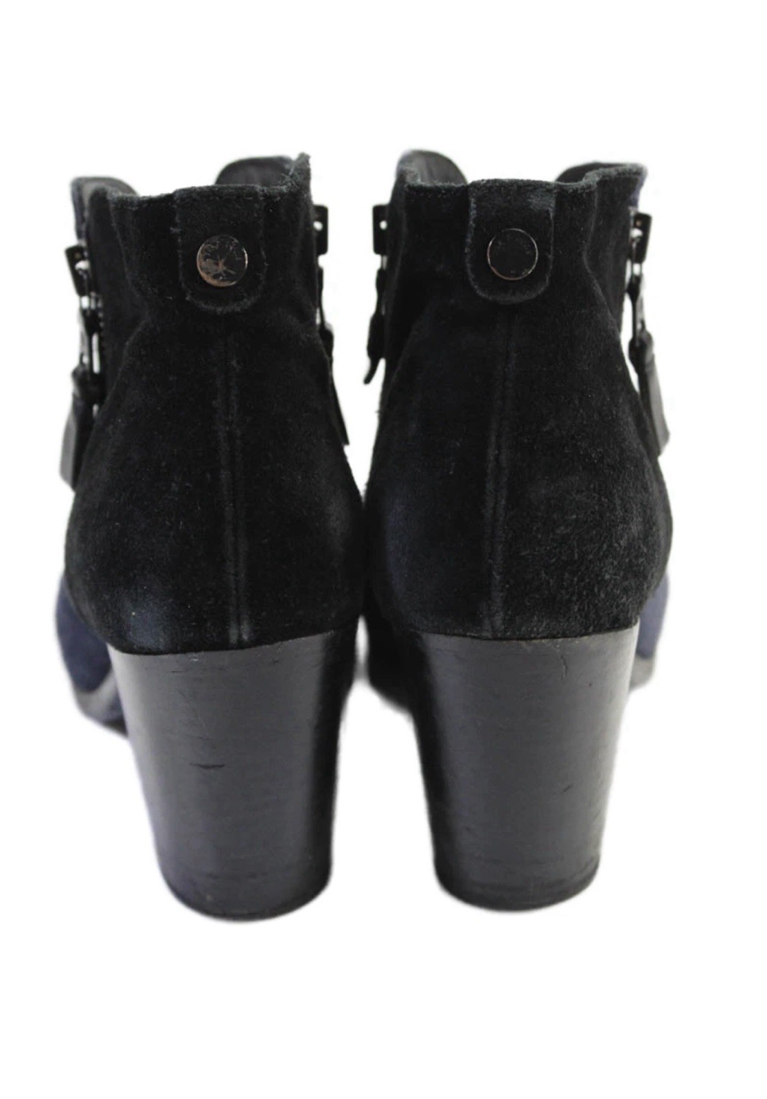 Rag and Bone Suede Ankle Bootie Blue/Black Round Toe Zip Closure US 8