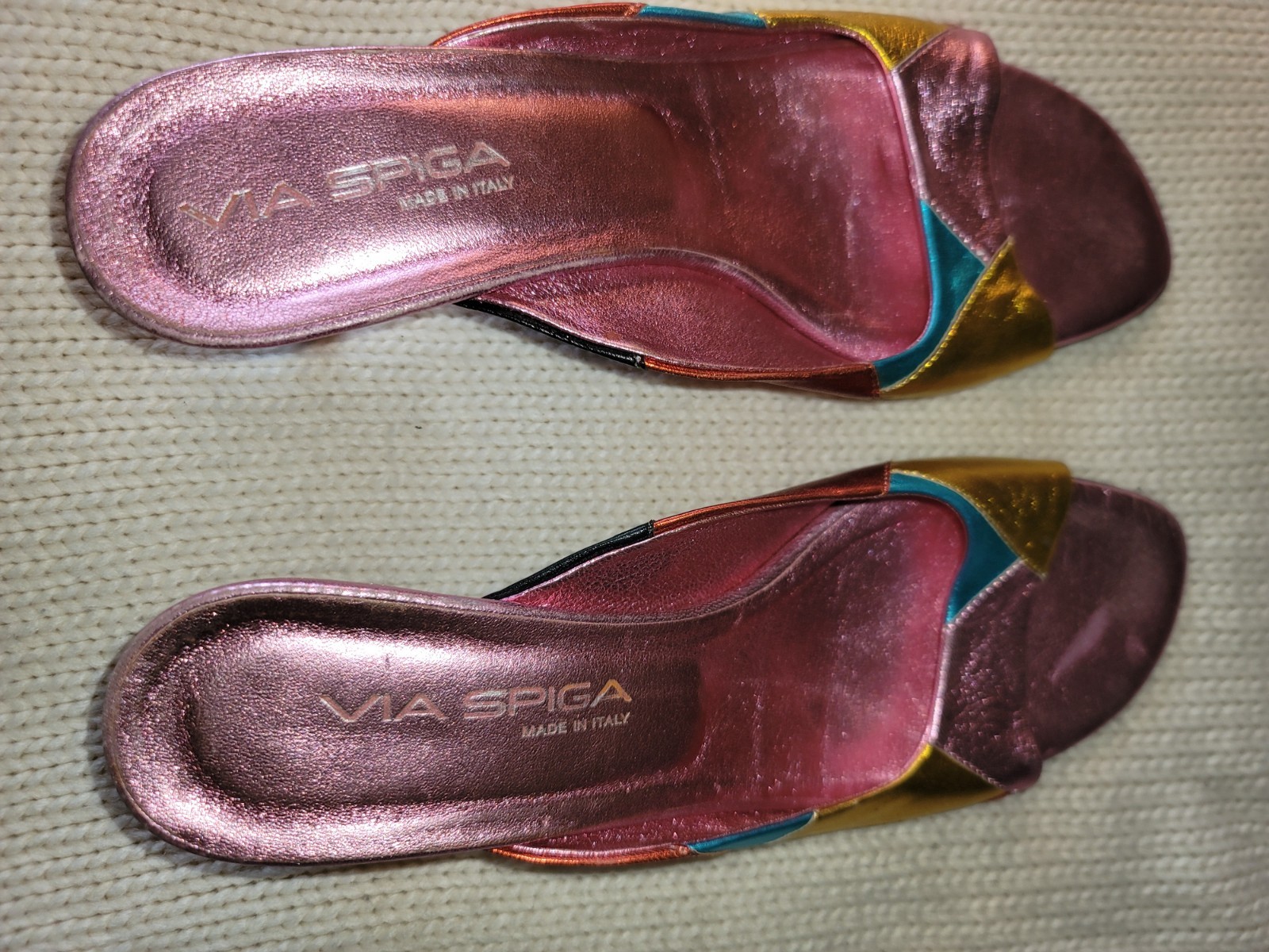Via Spiga Colorful Leather Open Toe Slip On Sandals with Heels Size 8.5
