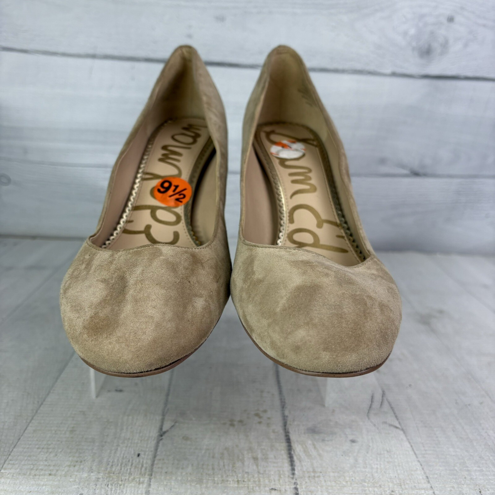 Sam Edelman JUNIE Oatmeal Suede Leather Block 3.25″ High Heel Size 9.5 M EU 39.5