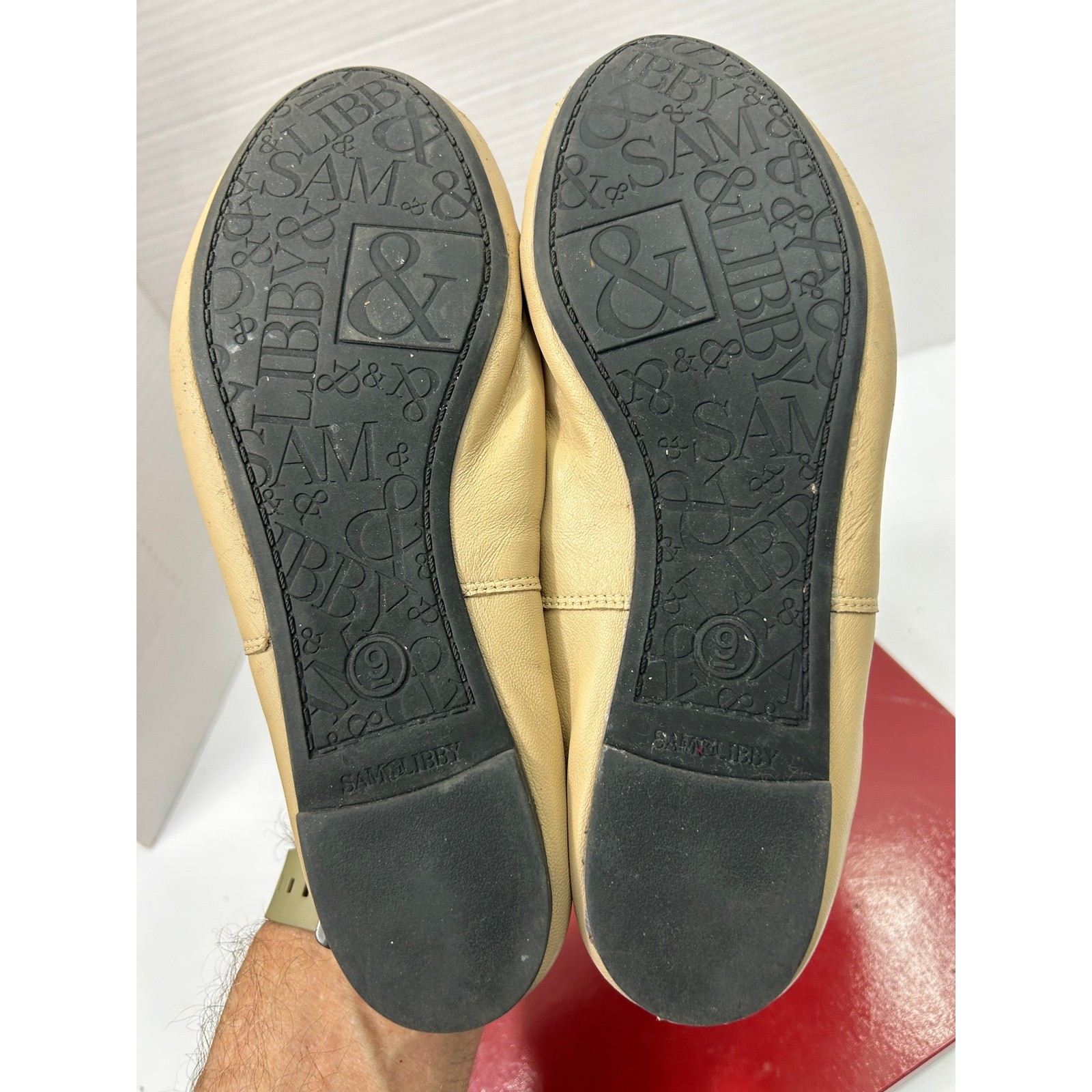 Sam & Libby Bow Ballet Flats 9 Beige Leather Slip On Balletcore Coquette Chic