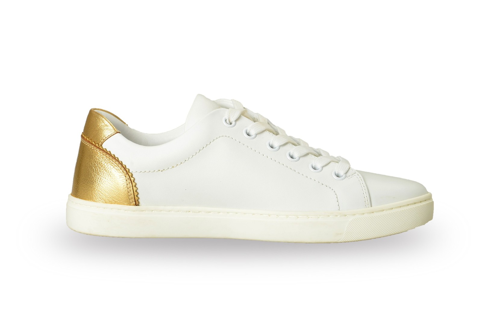 Dolce & Gabbana Women’s White & Gold Leather Sneakers Shoes US 6 IT 36