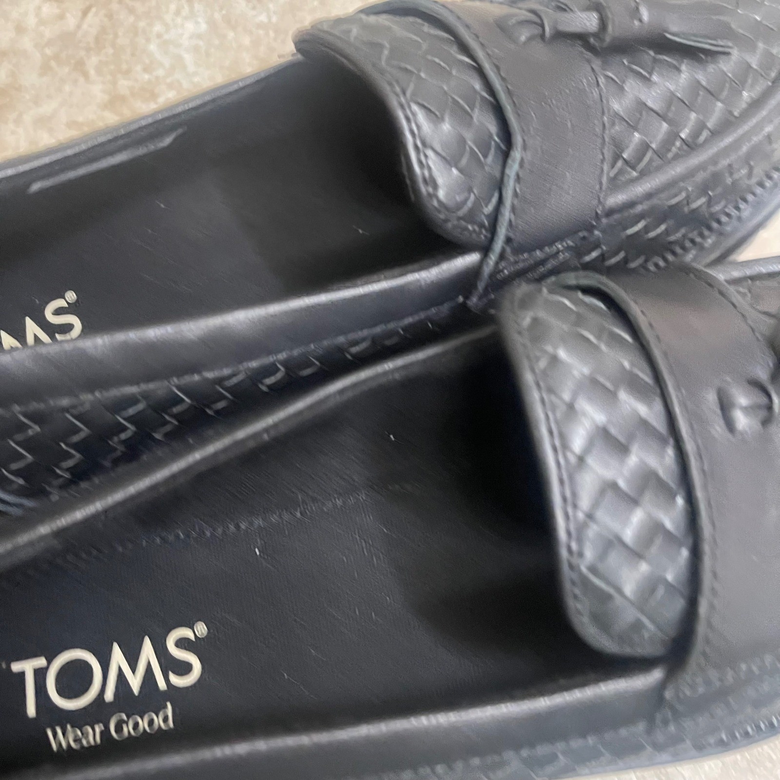 TOMS cara womens Black Woven Tassel Lug Loafers Chunky Platform Shoes Size 9