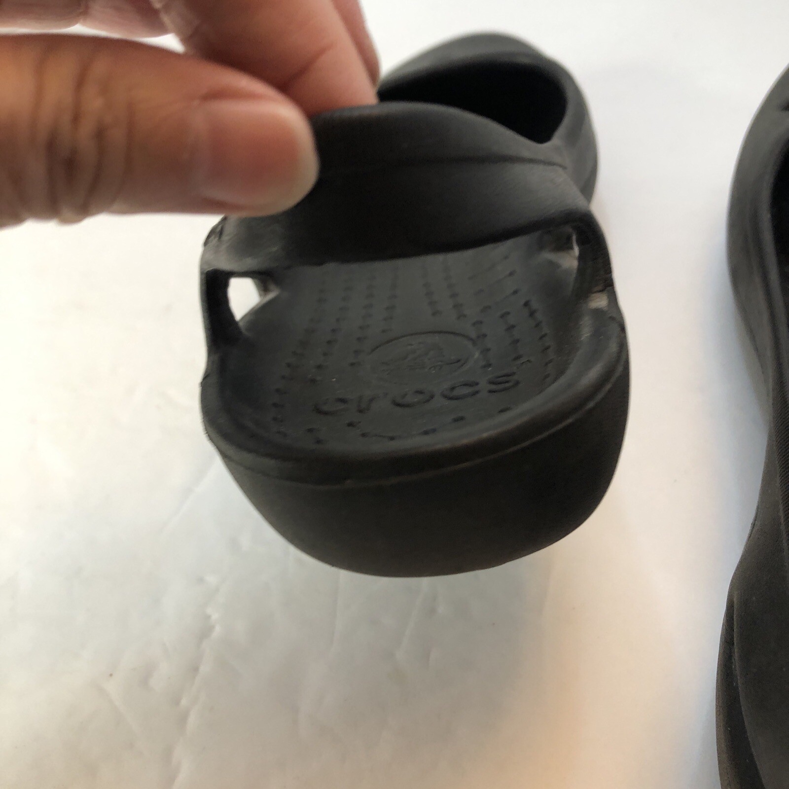 Crocs Size 8 Croslite Slip On Flats w/Heel Strap Solid Black