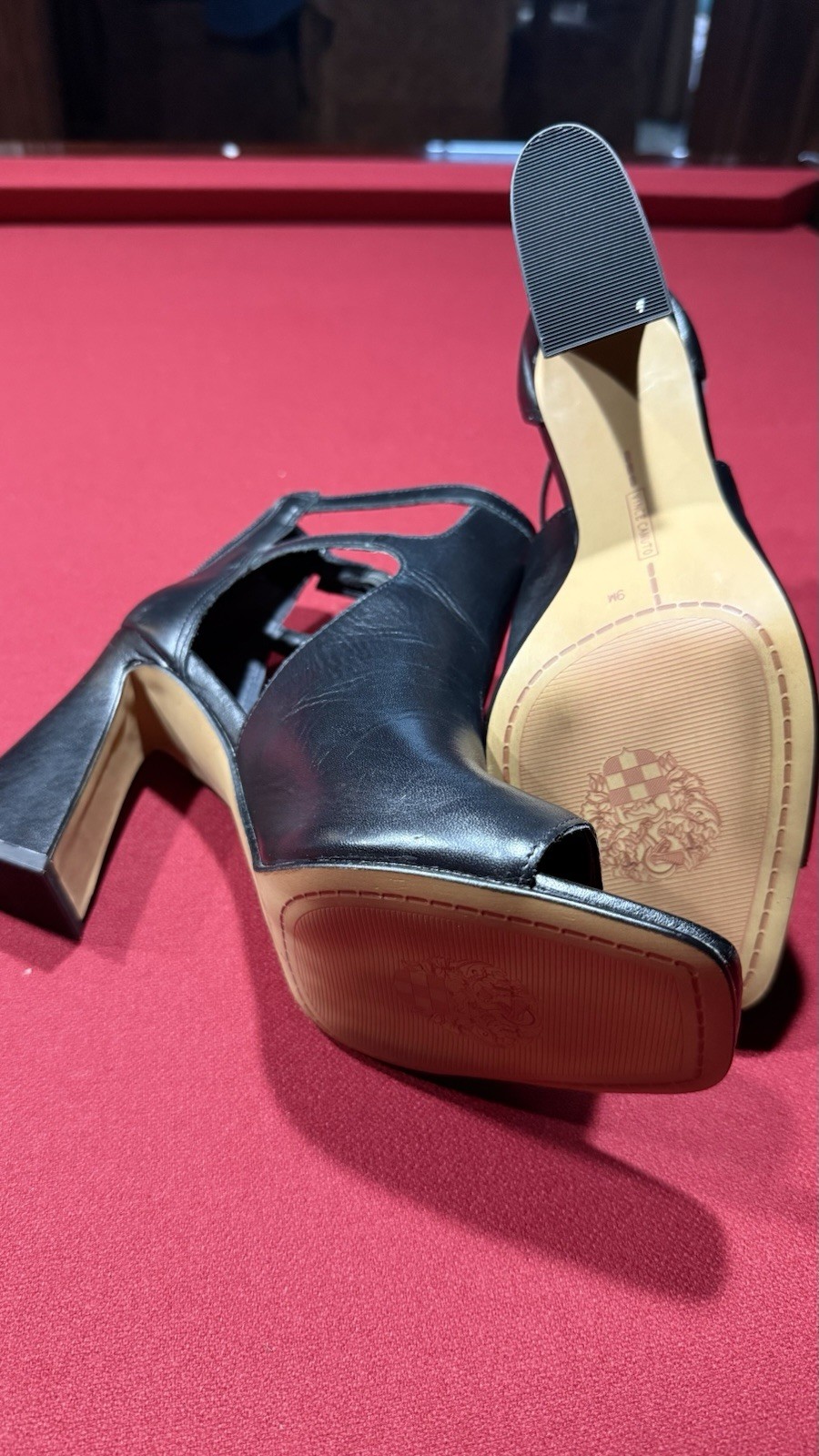 Vince Camuto Black Leather Open Toe Ankle Strap Zip Strappy Heels 9 / 40