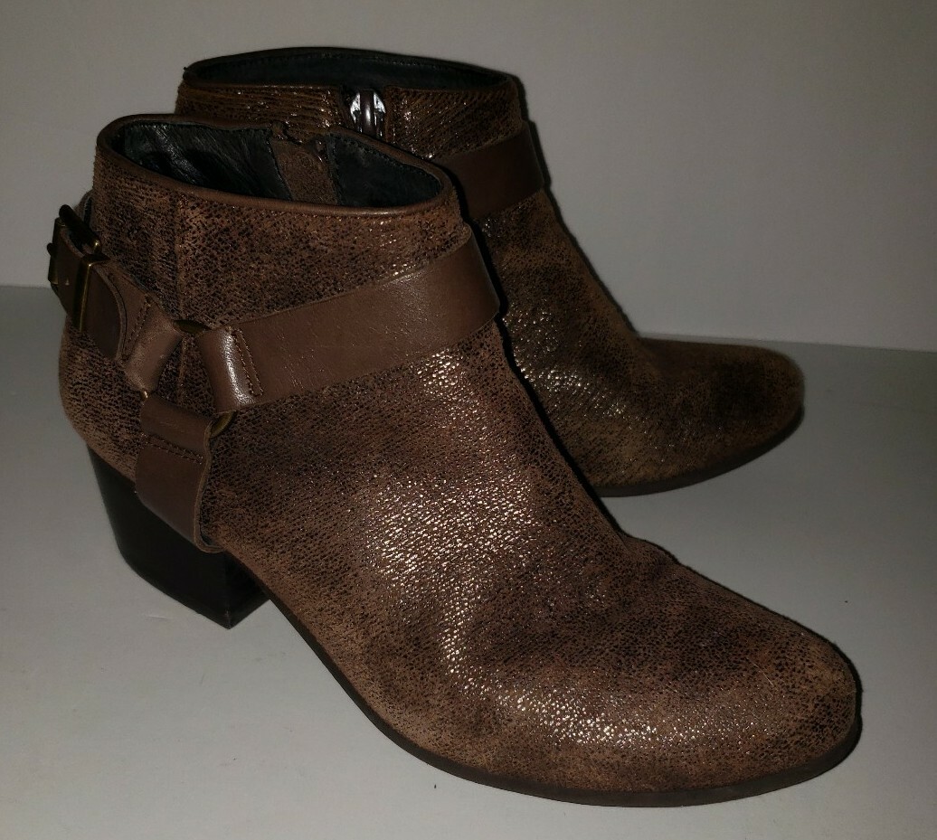 VANELI copper Brown Faux Leather fabric Harness Zip Ankle Boots 5.5