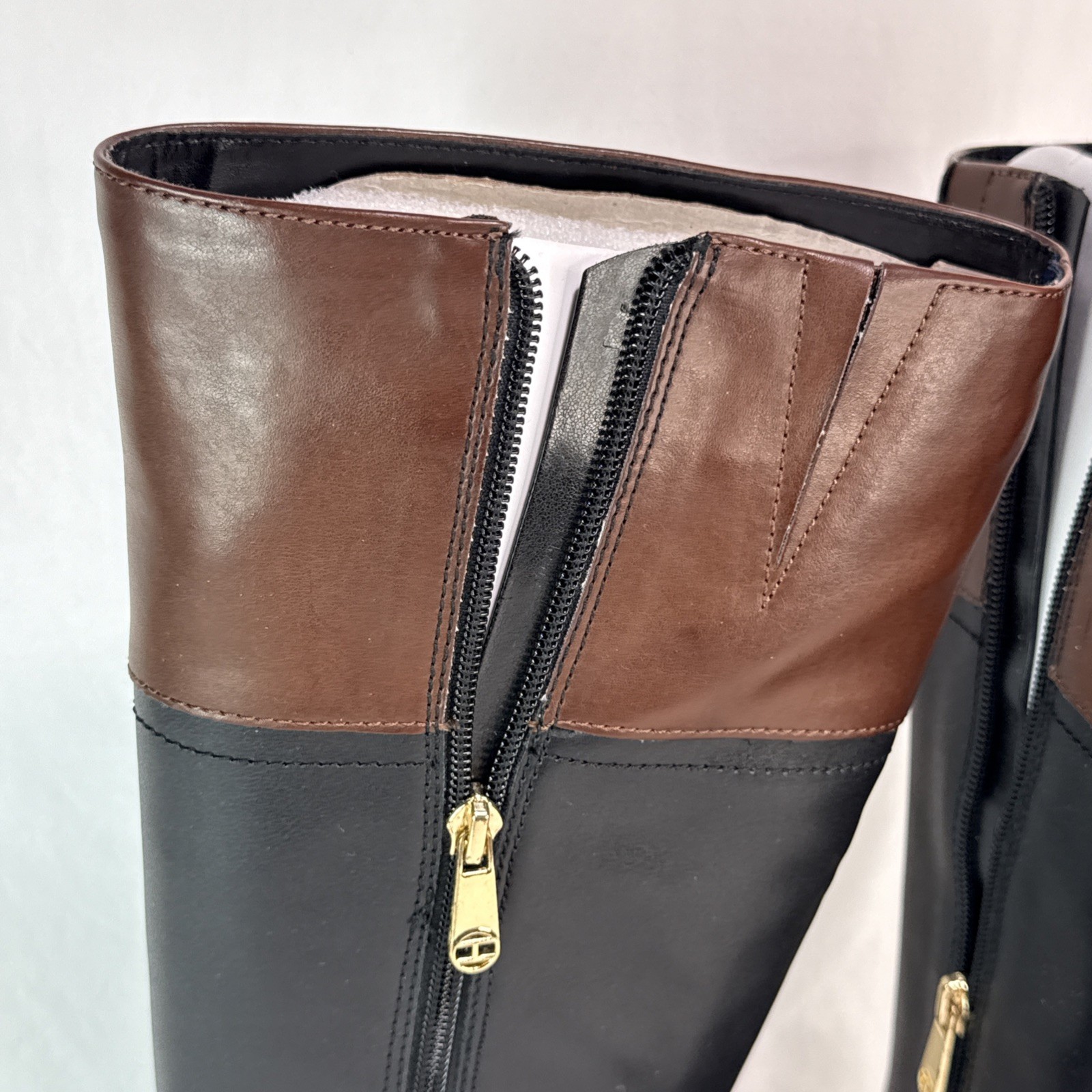 Tommy Hilfiger Xenon Riding Boots Women’s Black Brown Zip 1” Heel Sz 6M New