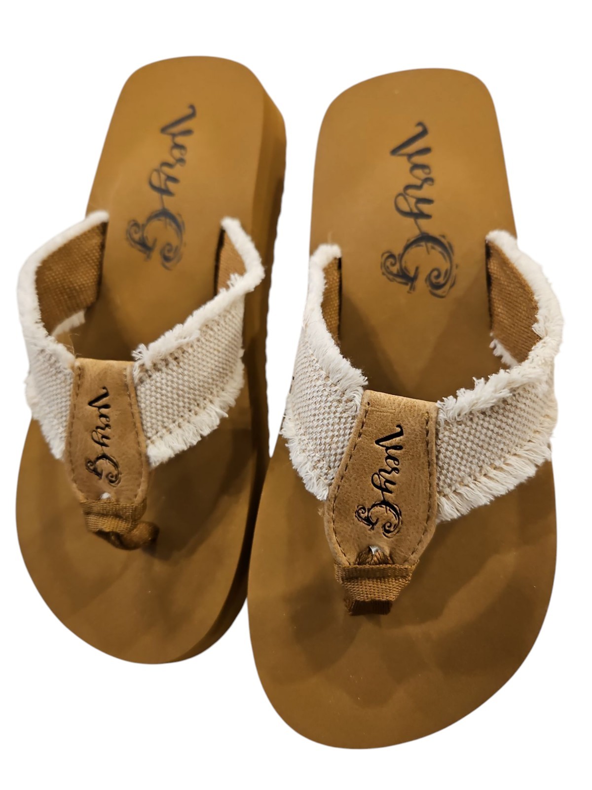 Very G Flip Flops Womens 9 Slip On GJazz 3 Natural Frayed Bohemian Beach New