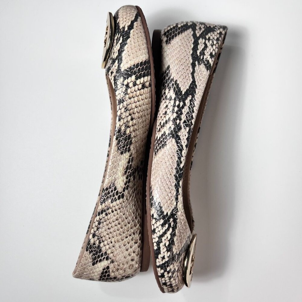 TORY BURCH Reva Ballet Roccia Python Flats with Metal Logo 7.5
